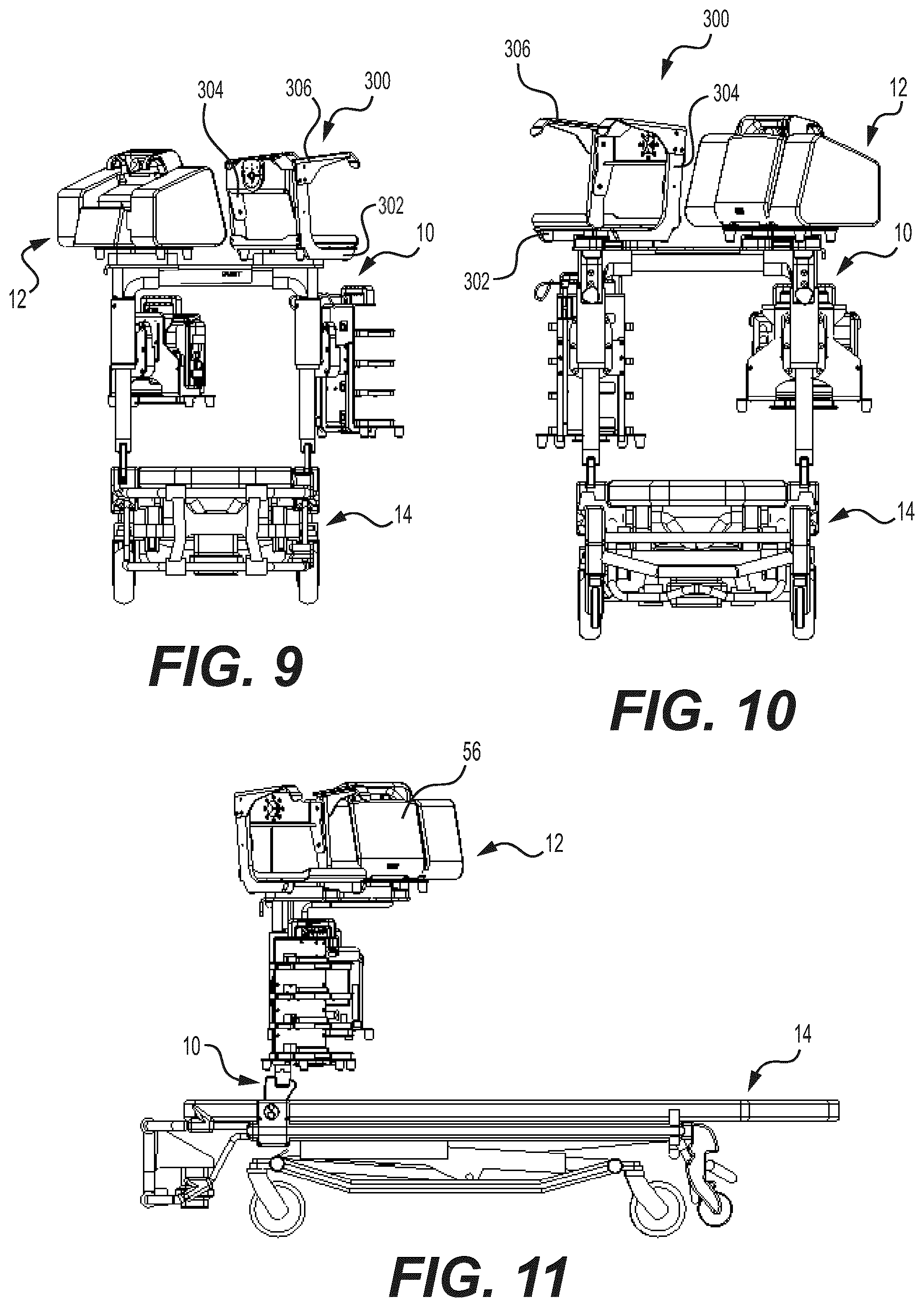 Patent US12350201 Figure 9 – Mounting apparatus for securing equipment to a patient transport system