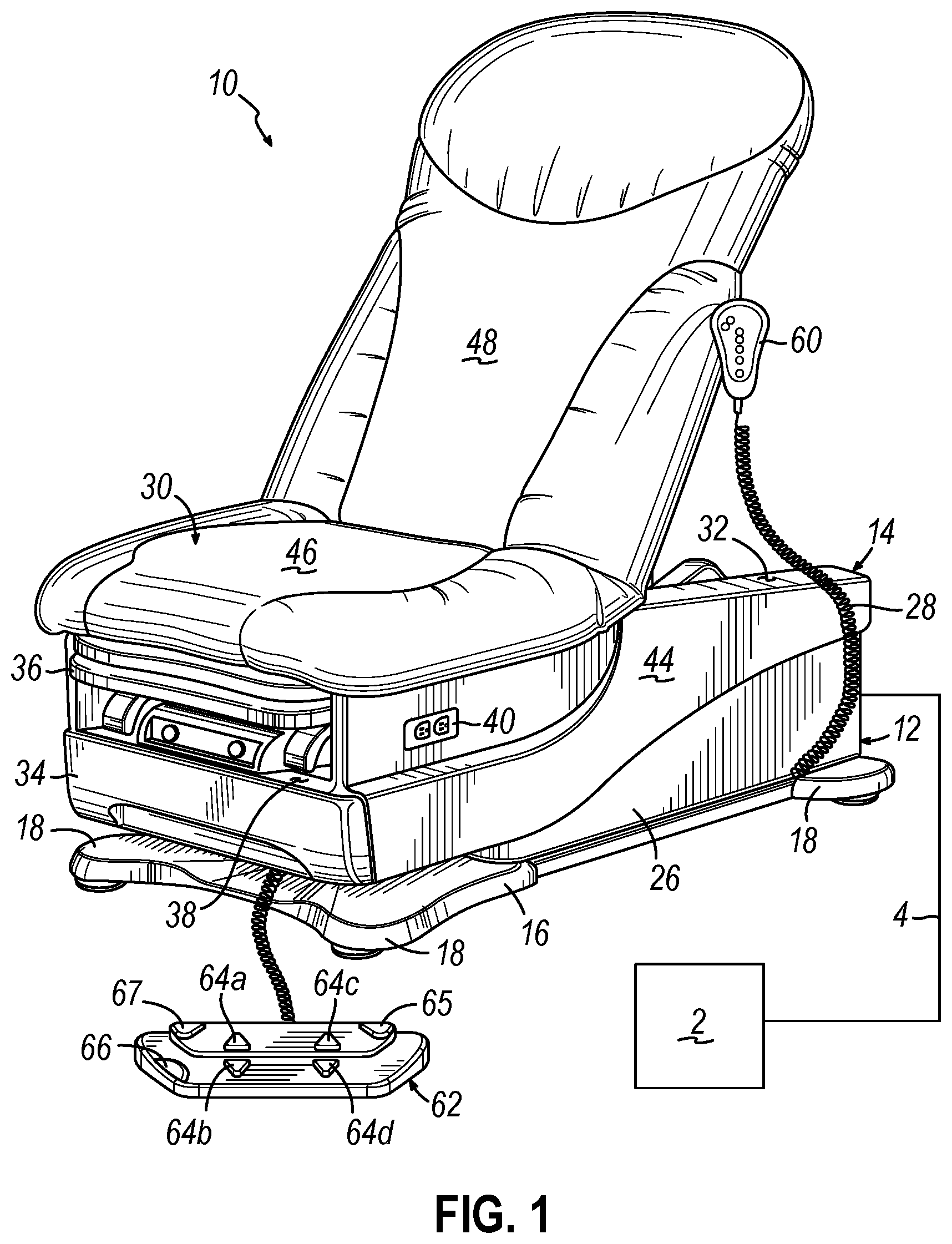 Patent US12350202 Figure 1 – Medical examination table with retractable moving wheels