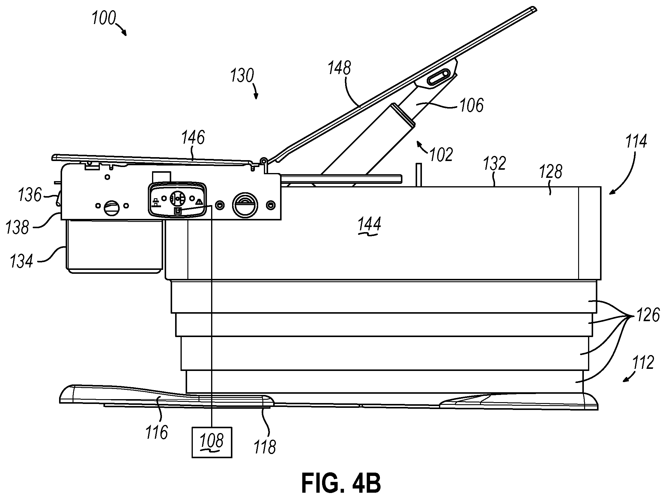 Patent US12350202 Figure 4 – Medical examination table with retractable moving wheels