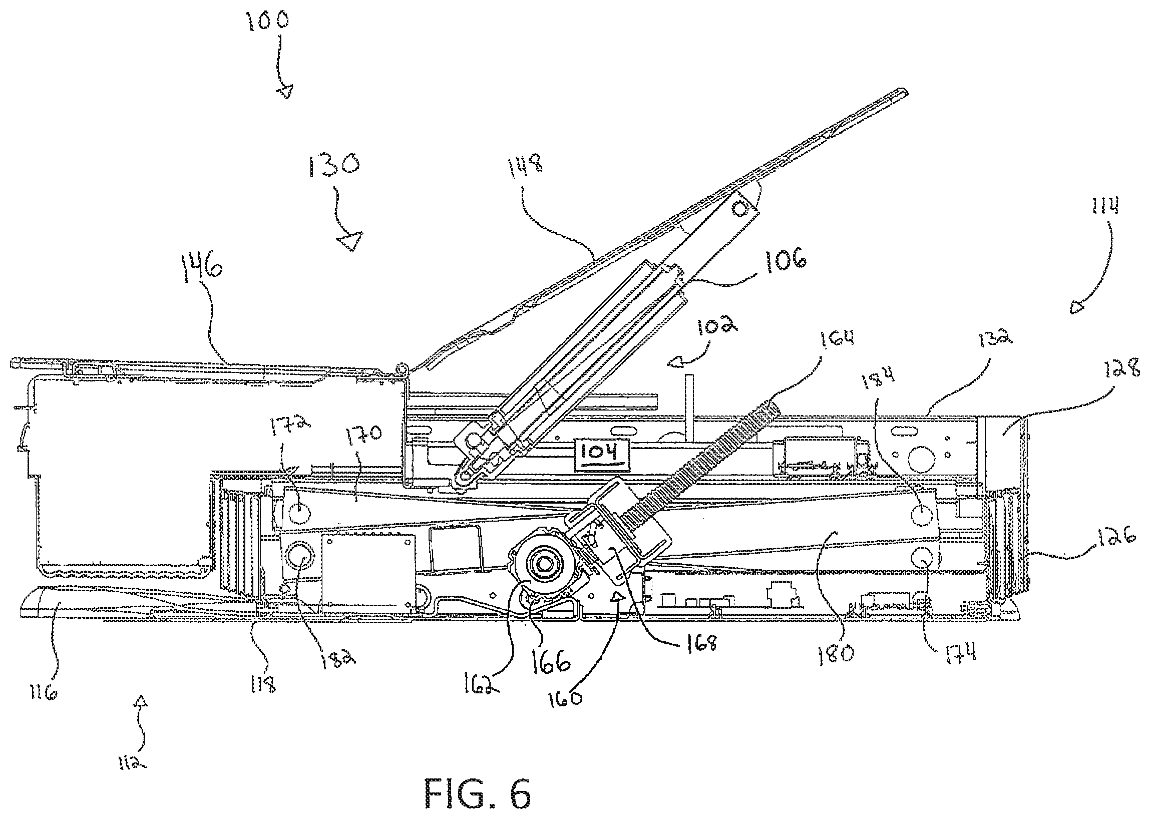 Patent US12350202 Figure 6 – Medical examination table with retractable moving wheels