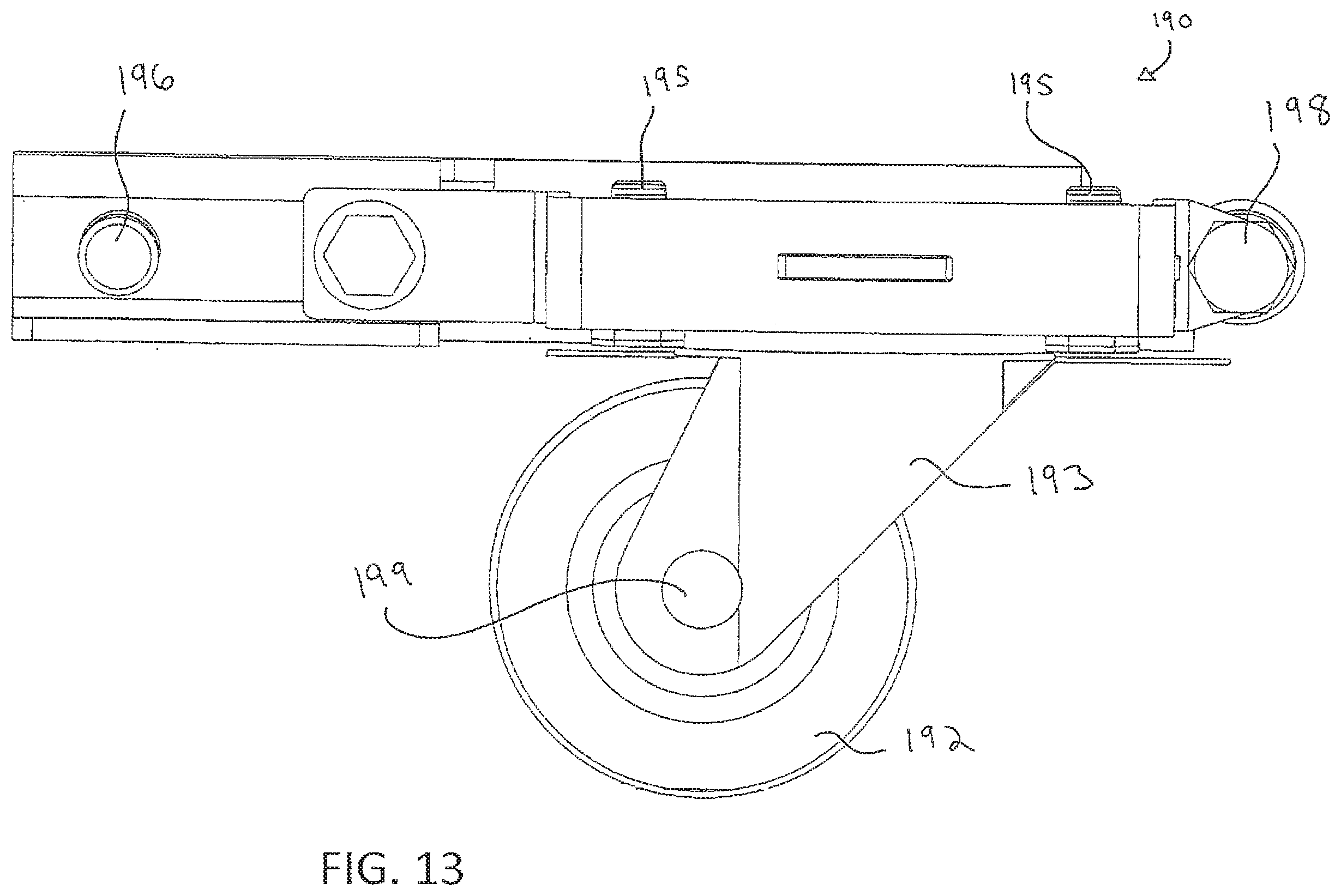 Patent US12350202 Figure 14 – Medical examination table with retractable moving wheels