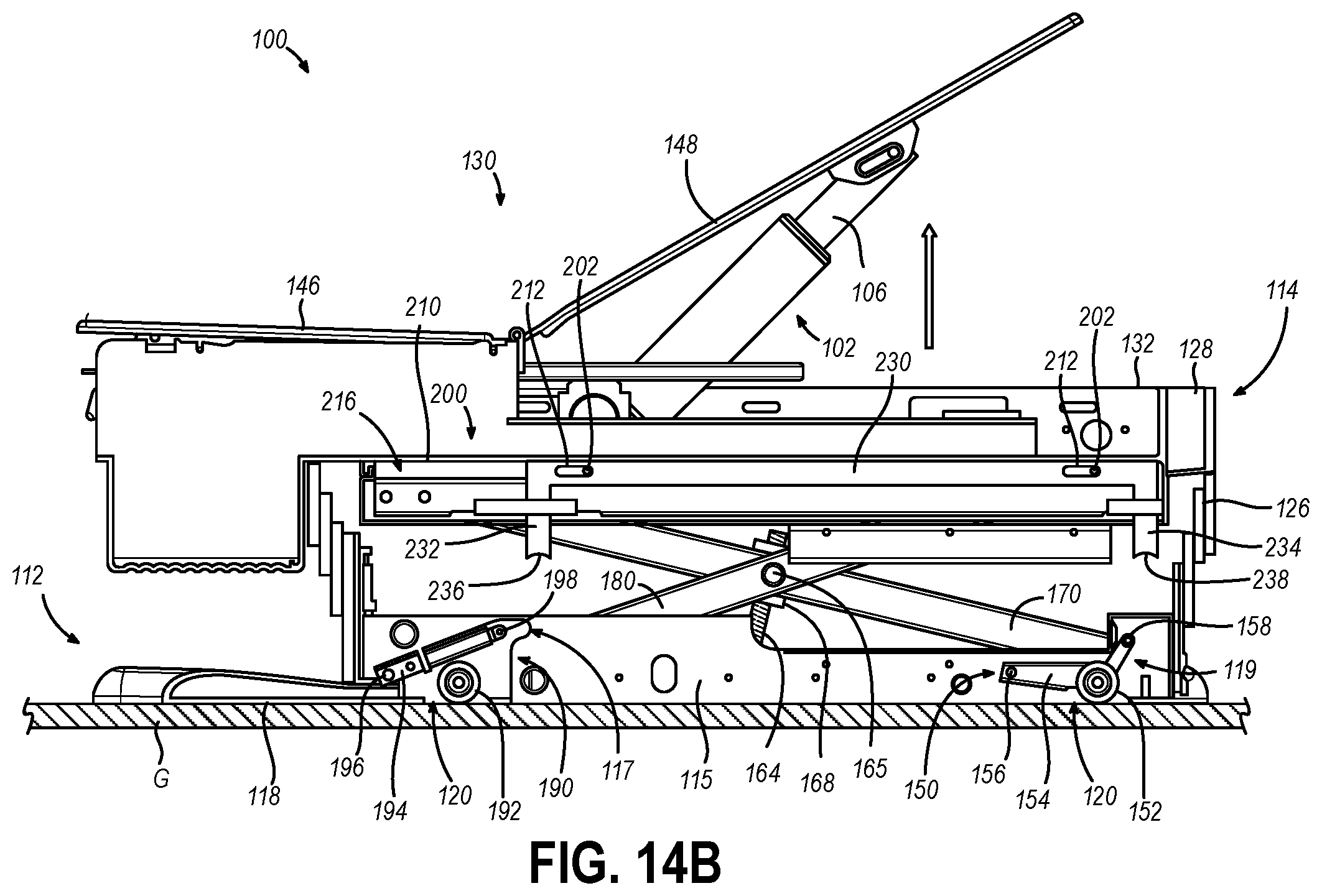 Patent US12350202 Figure 16 – Medical examination table with retractable moving wheels