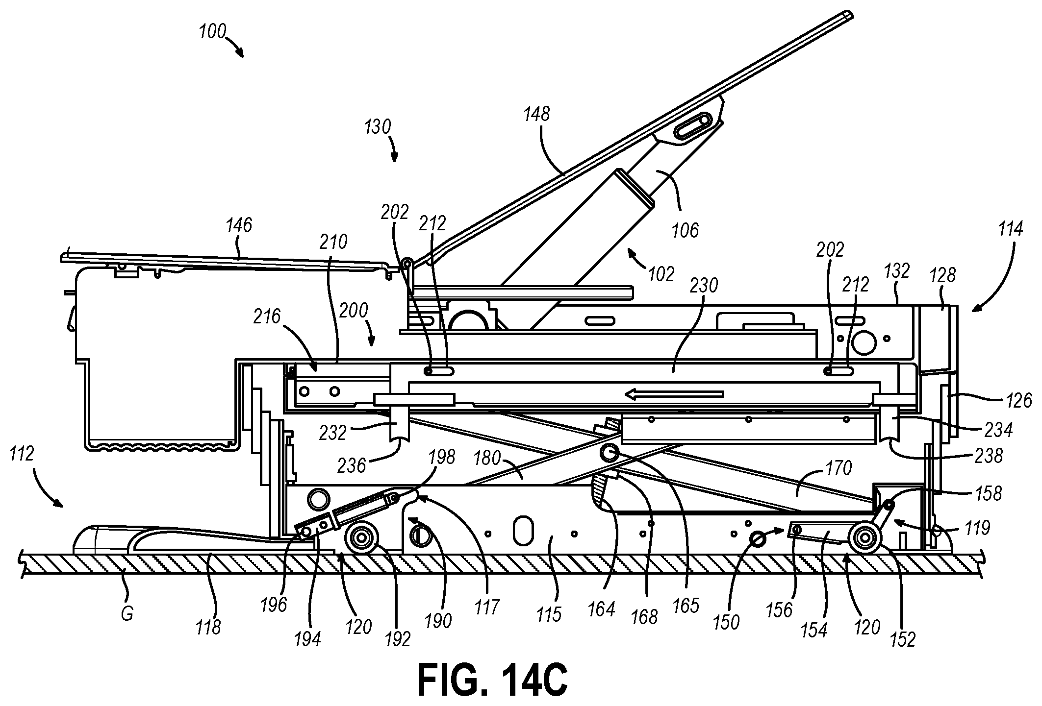 Patent US12350202 Figure 17 – Medical examination table with retractable moving wheels