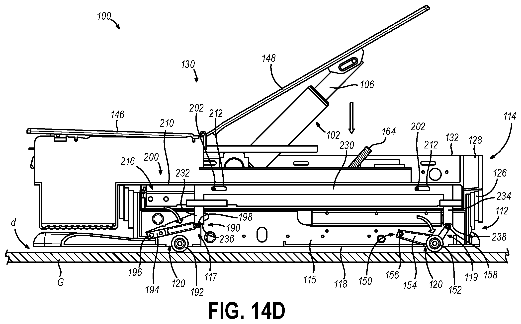 Patent US12350202 Figure 18 – Medical examination table with retractable moving wheels