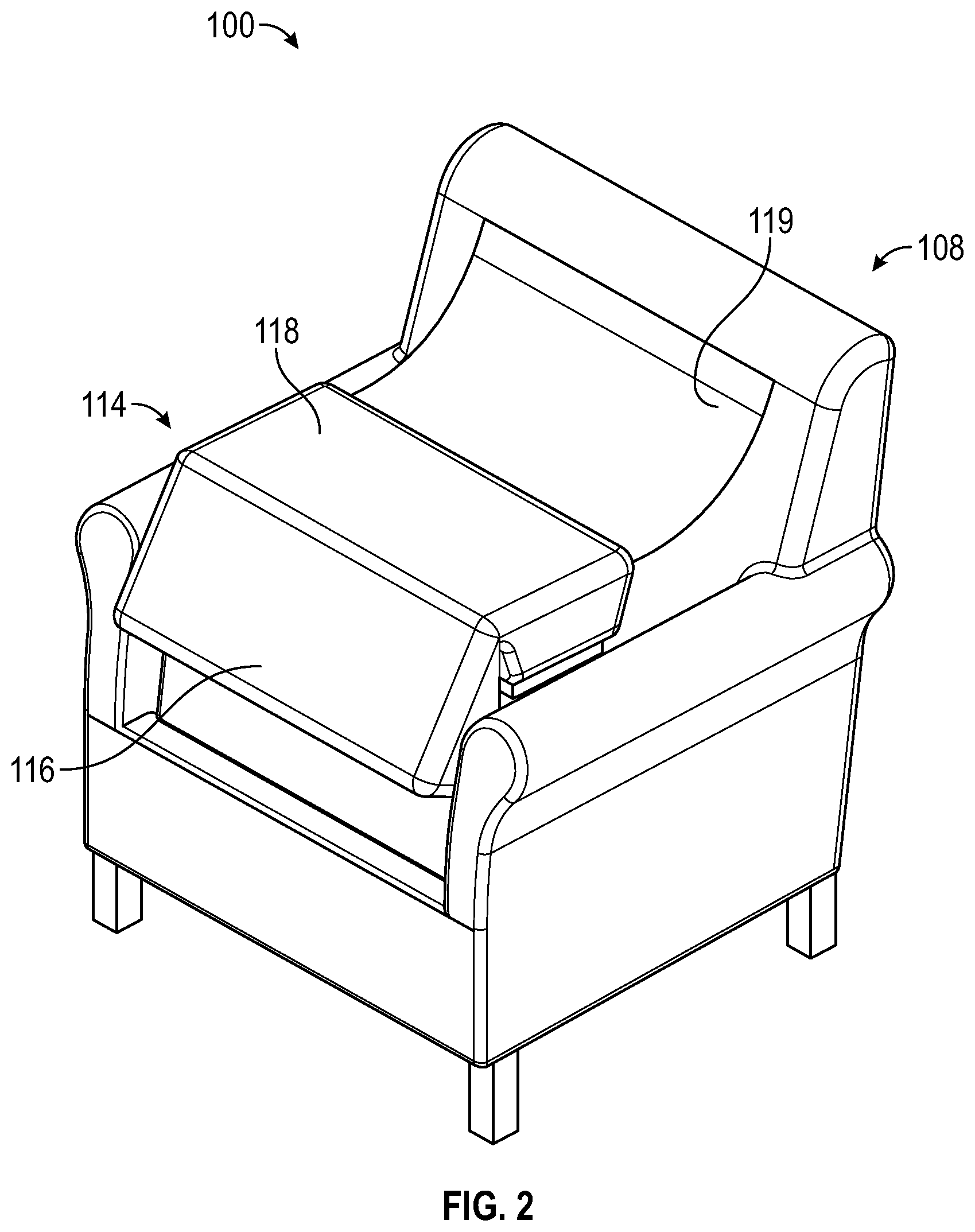 Patent US12350207 Figure 2 – Lifting mechanism and chairs