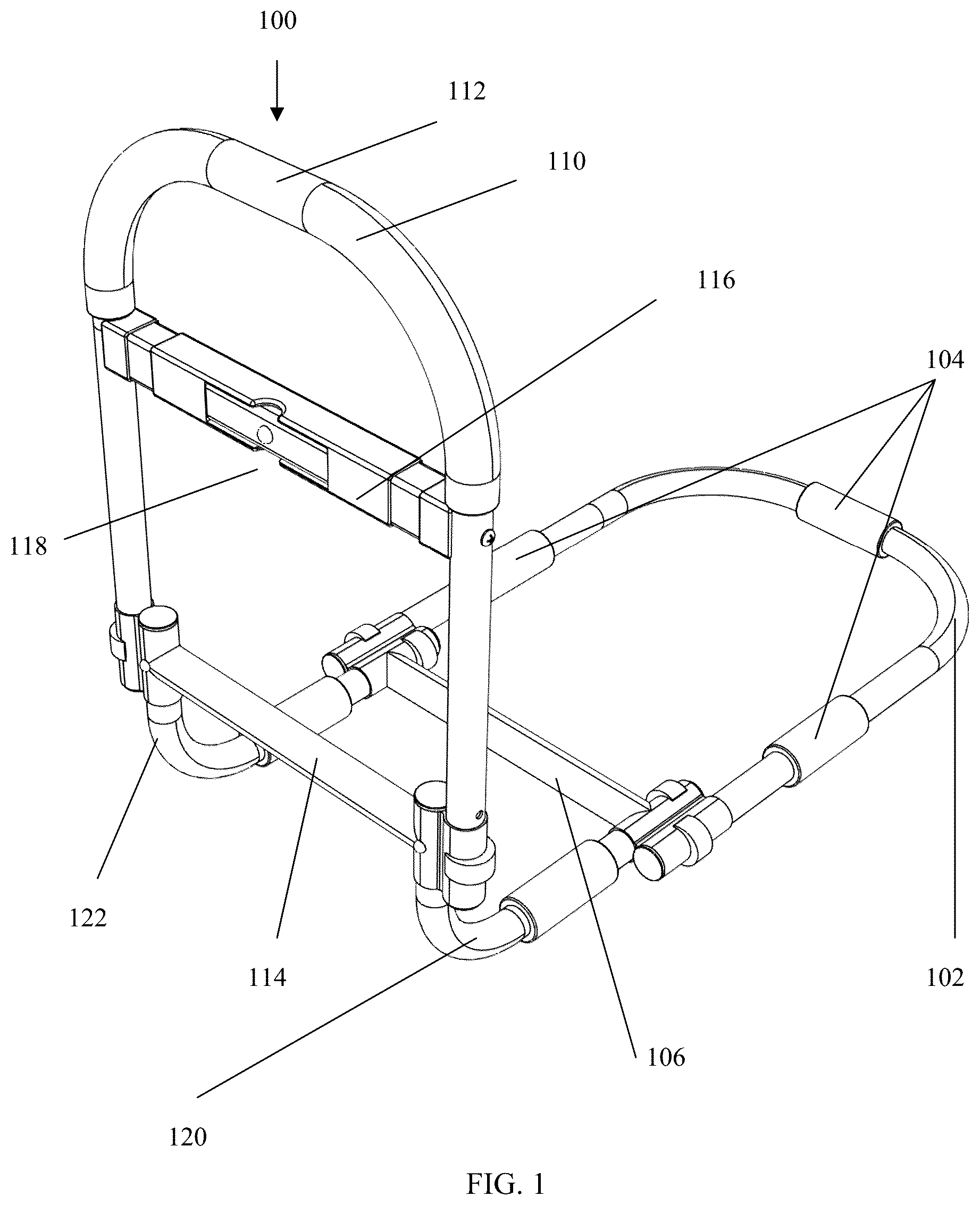Patent US12350210 Figure 1 – Bed rail system