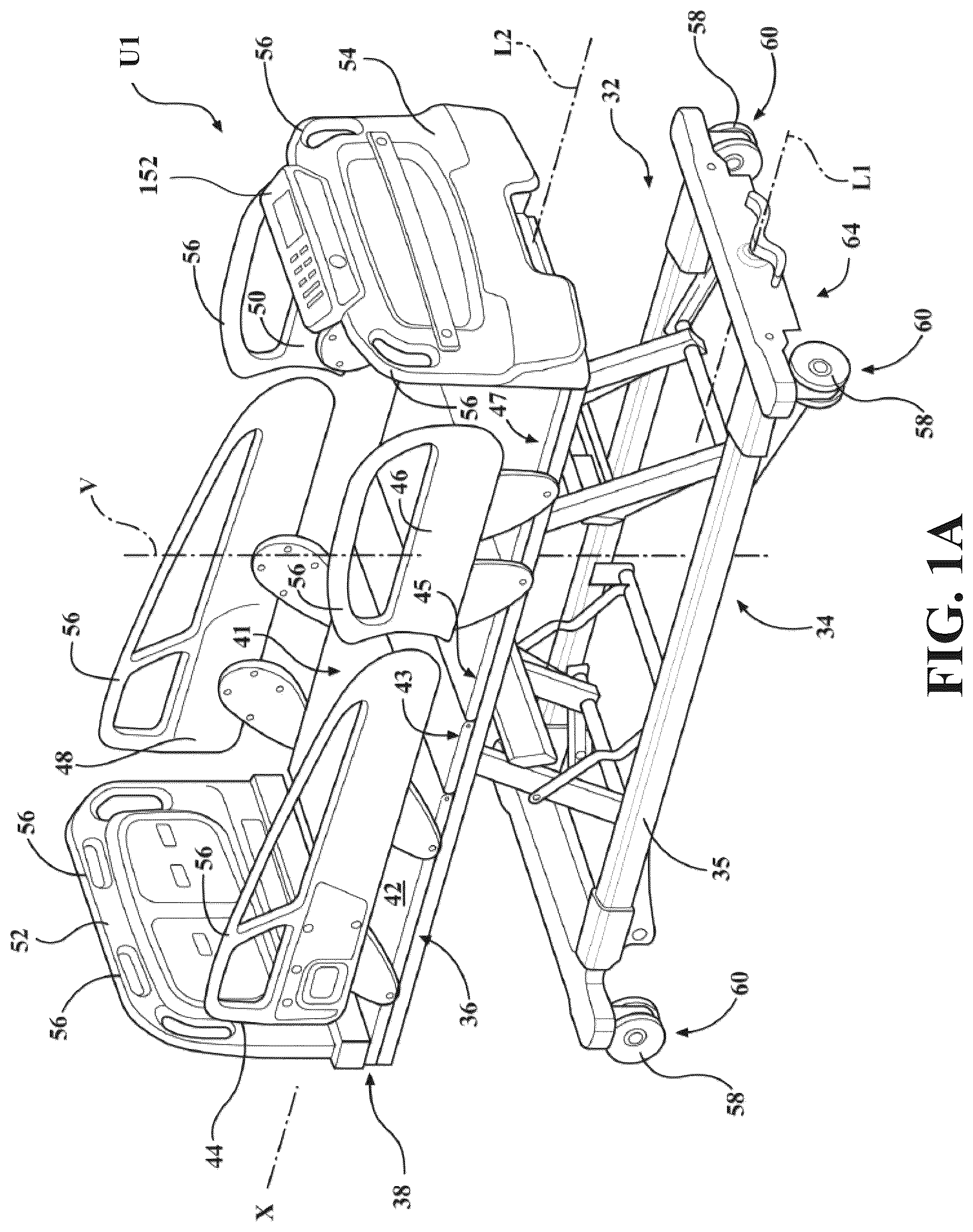 Patent US12350212 Figure 1 – Patient transport apparatus with electro-mechanical braking input hold circuit