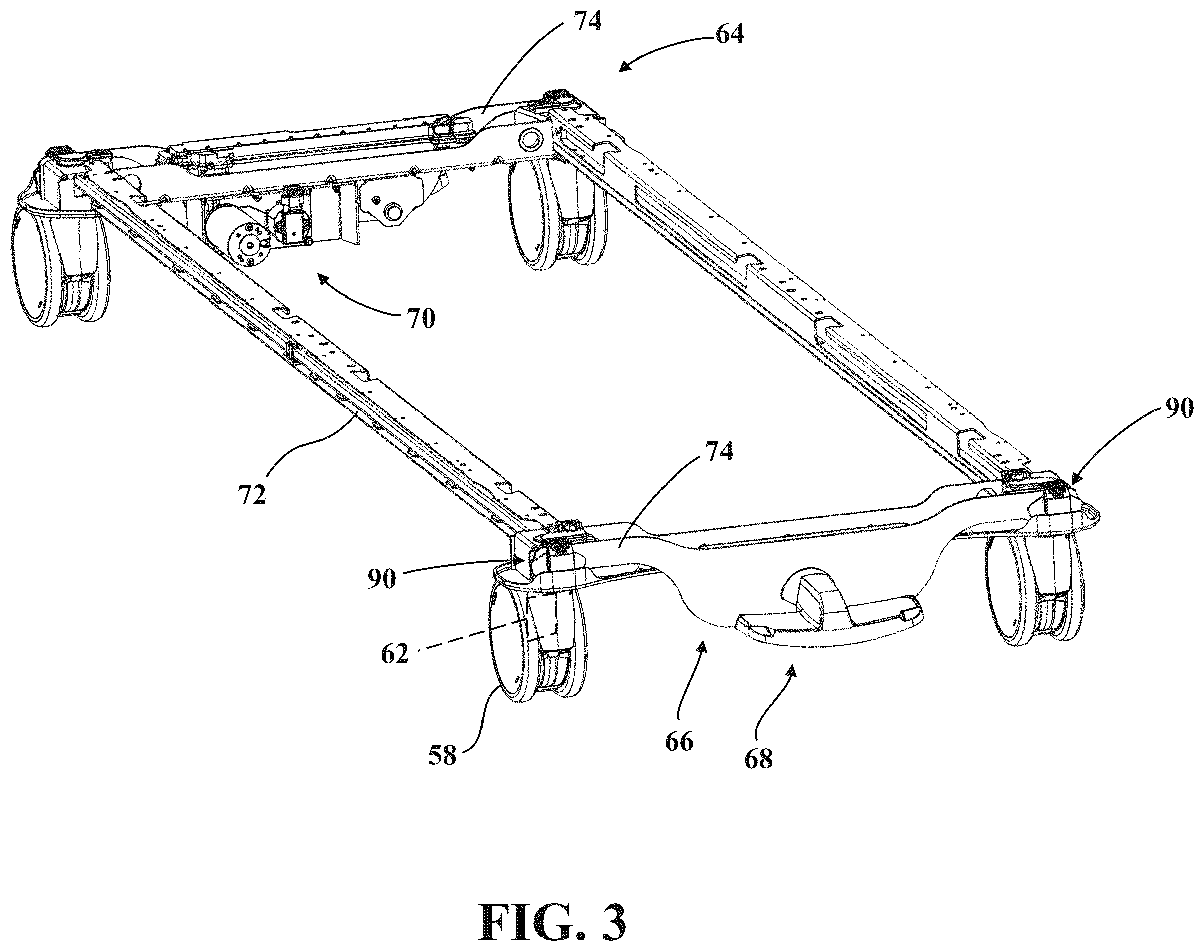 Patent US12350212 Figure 4 – Patient transport apparatus with electro-mechanical braking input hold circuit