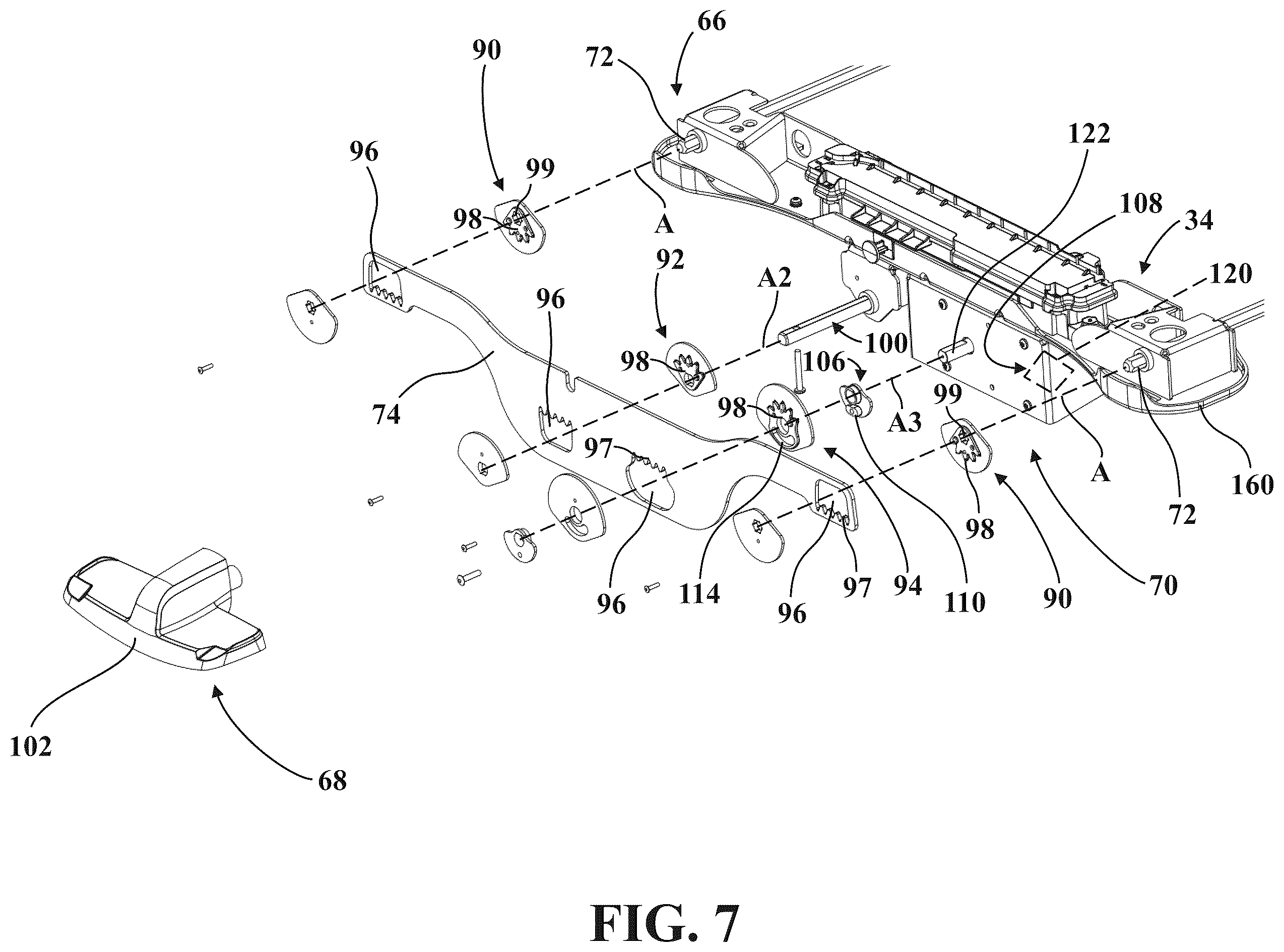 Patent US12350212 Figure 11 – Patient transport apparatus with electro-mechanical braking input hold circuit