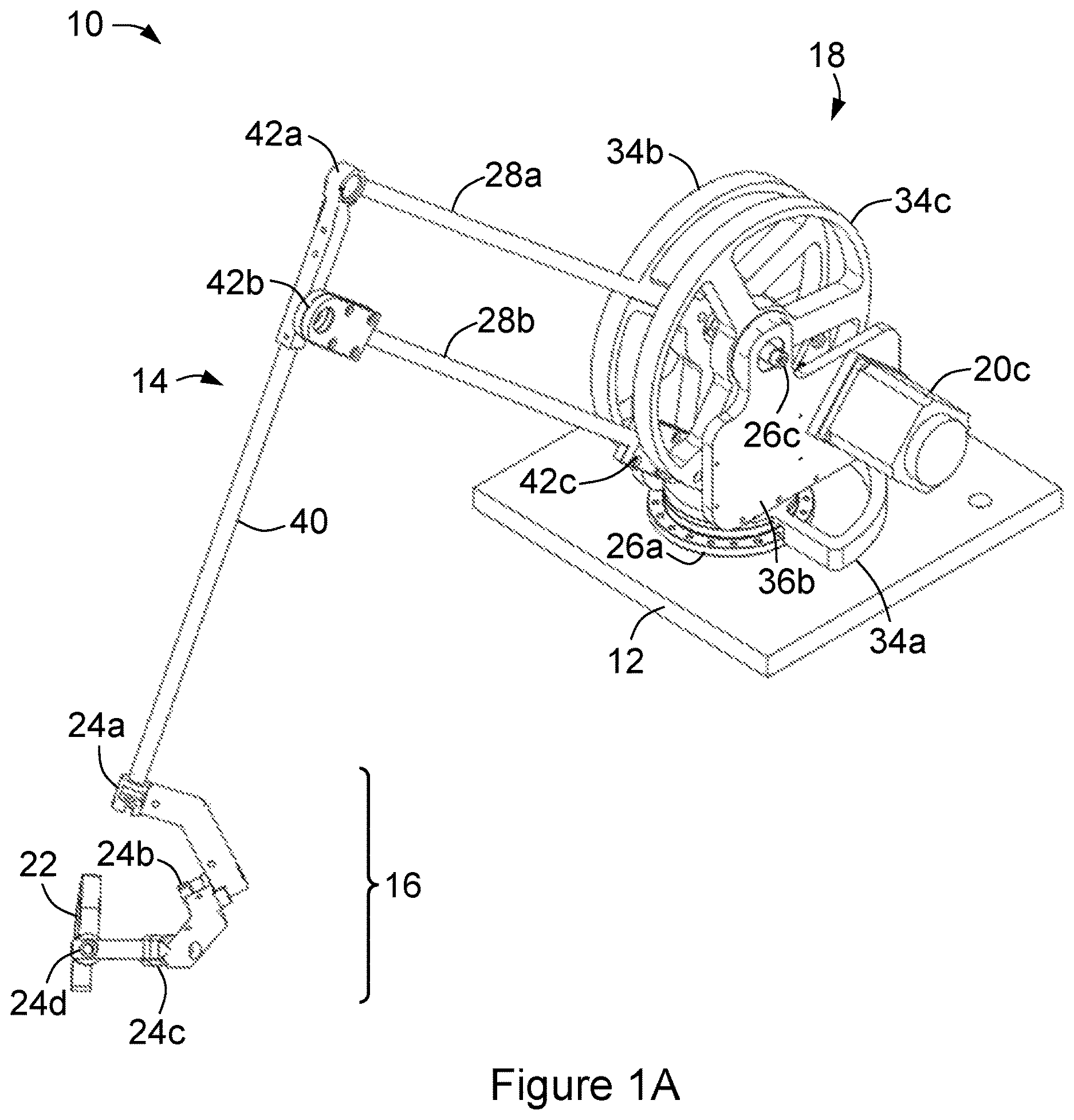 Patent US12350215 Figure 1 – Electromechanical robotic manipulandum device