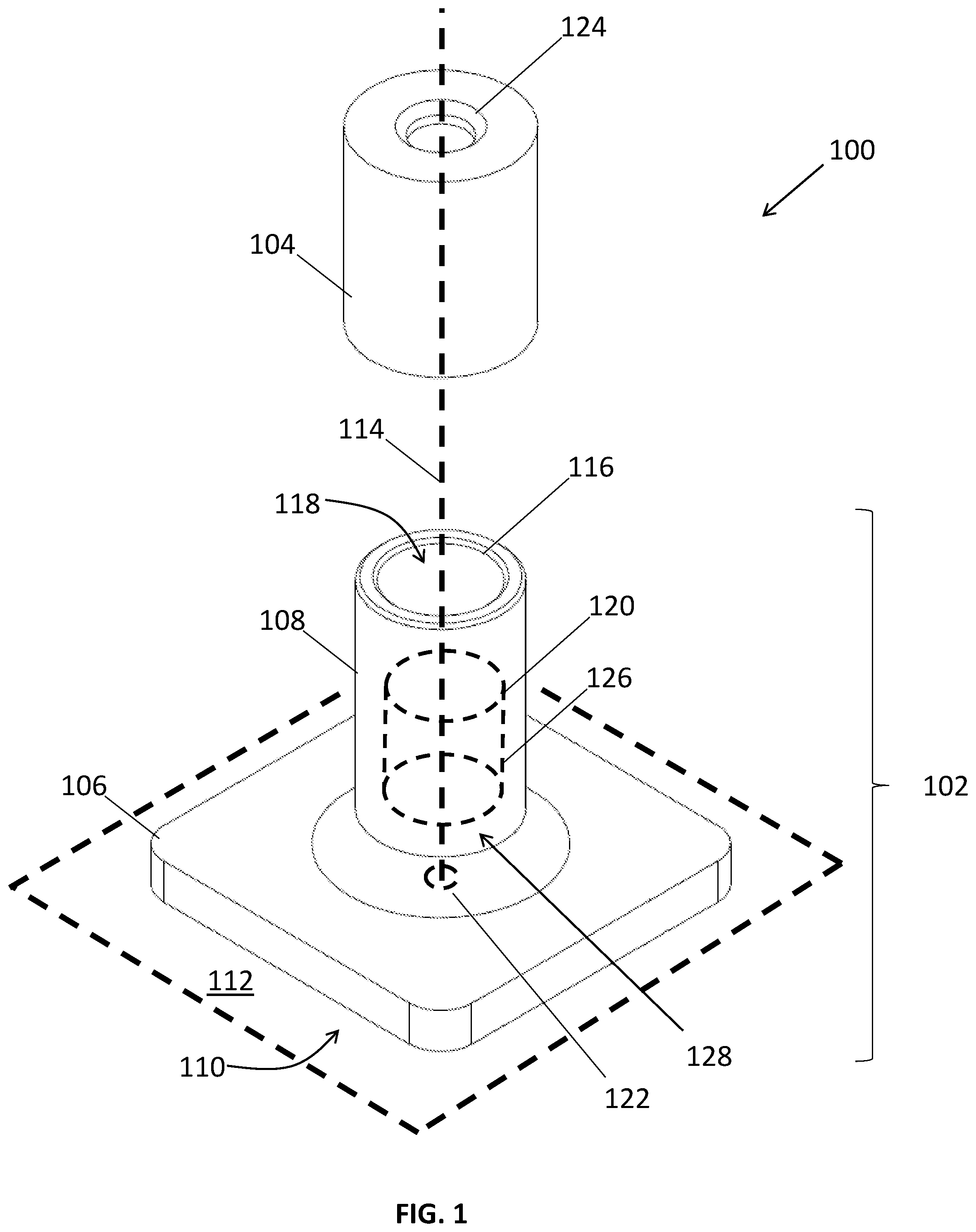 Patent US12350232 Figure 1 – Self centering vial holder for immersion probes