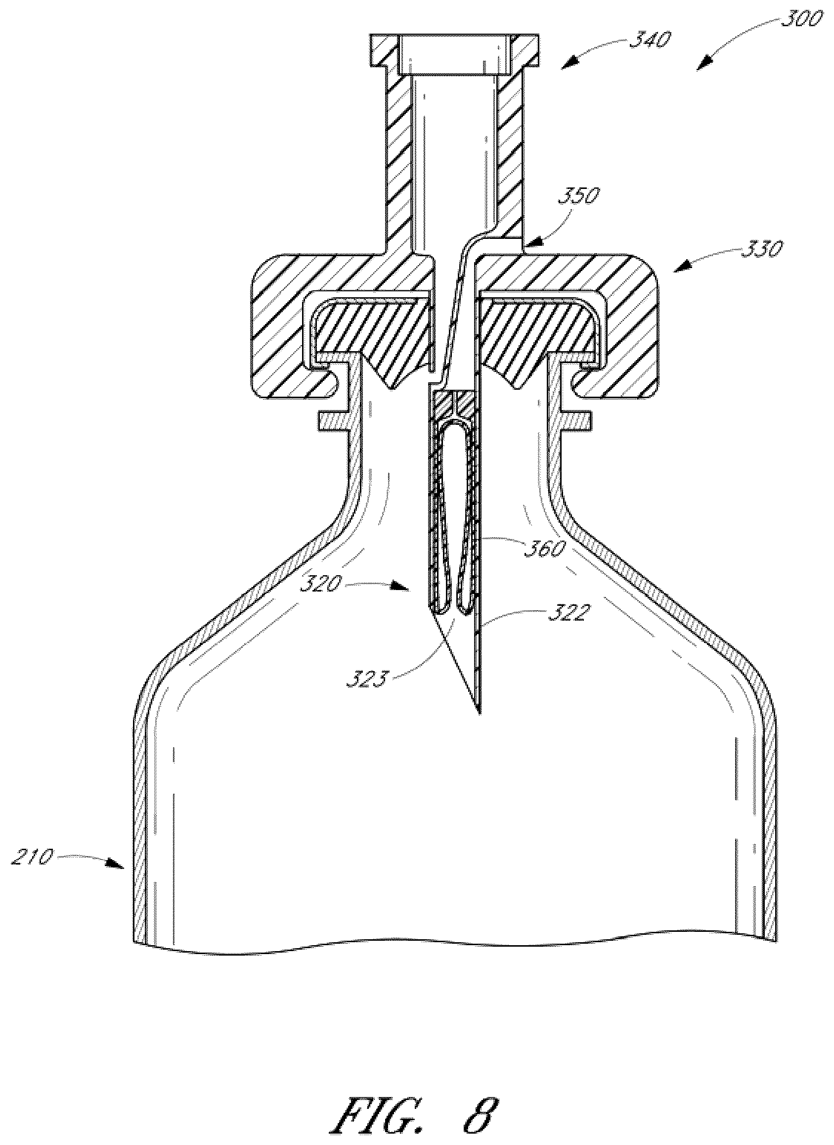 Patent US12350234 Figure 8 – Devices for accessing medicinal fluid from a container