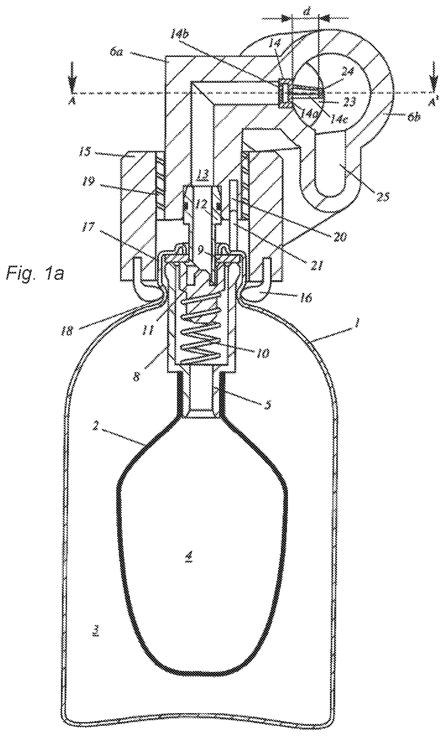 Patent US12350419 — Portable device for administering a physiologically active liquid — Figure 1