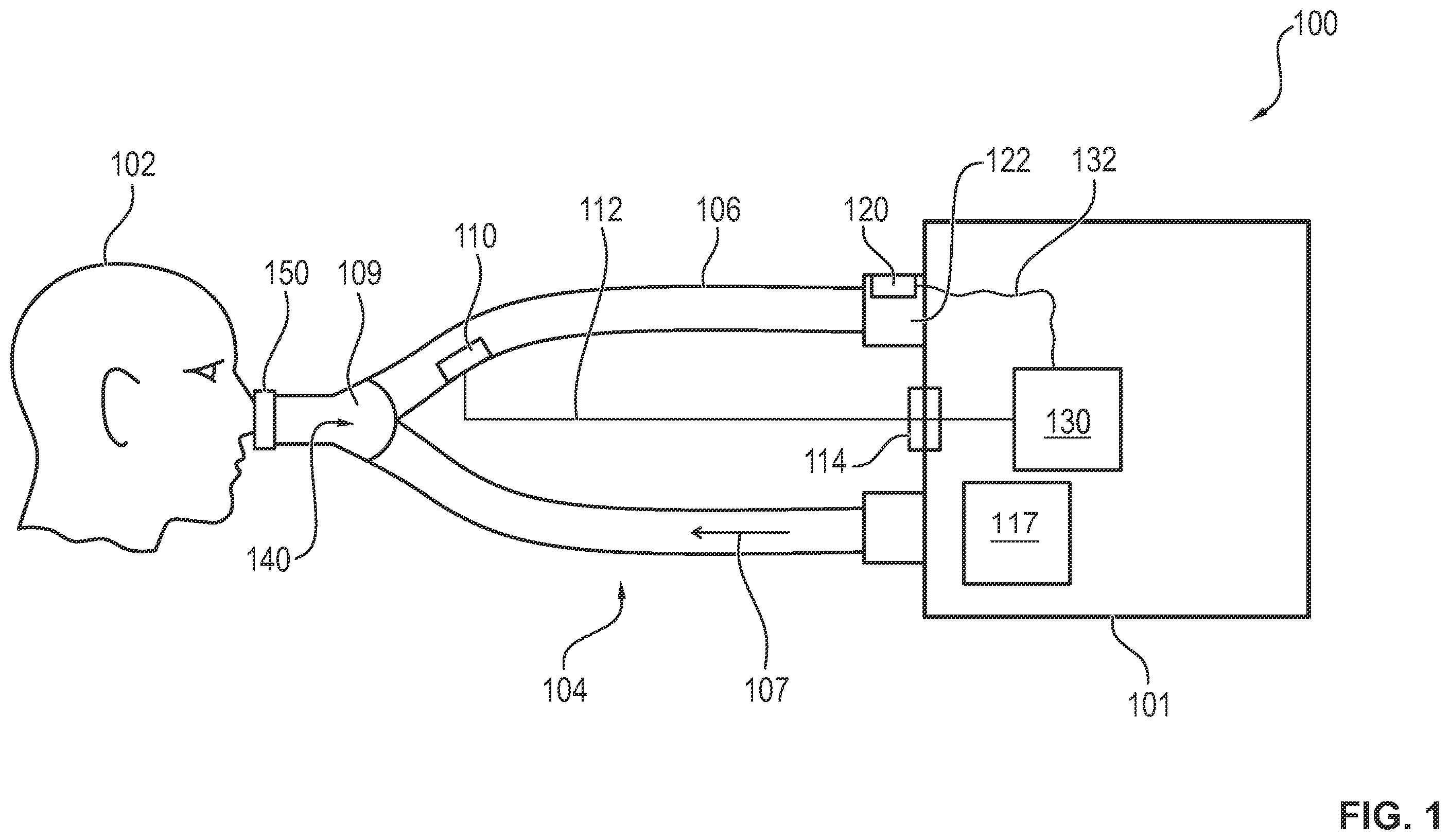 Patent US12350438 Figure 1 – Ventilator for high-flow oxygen therapy