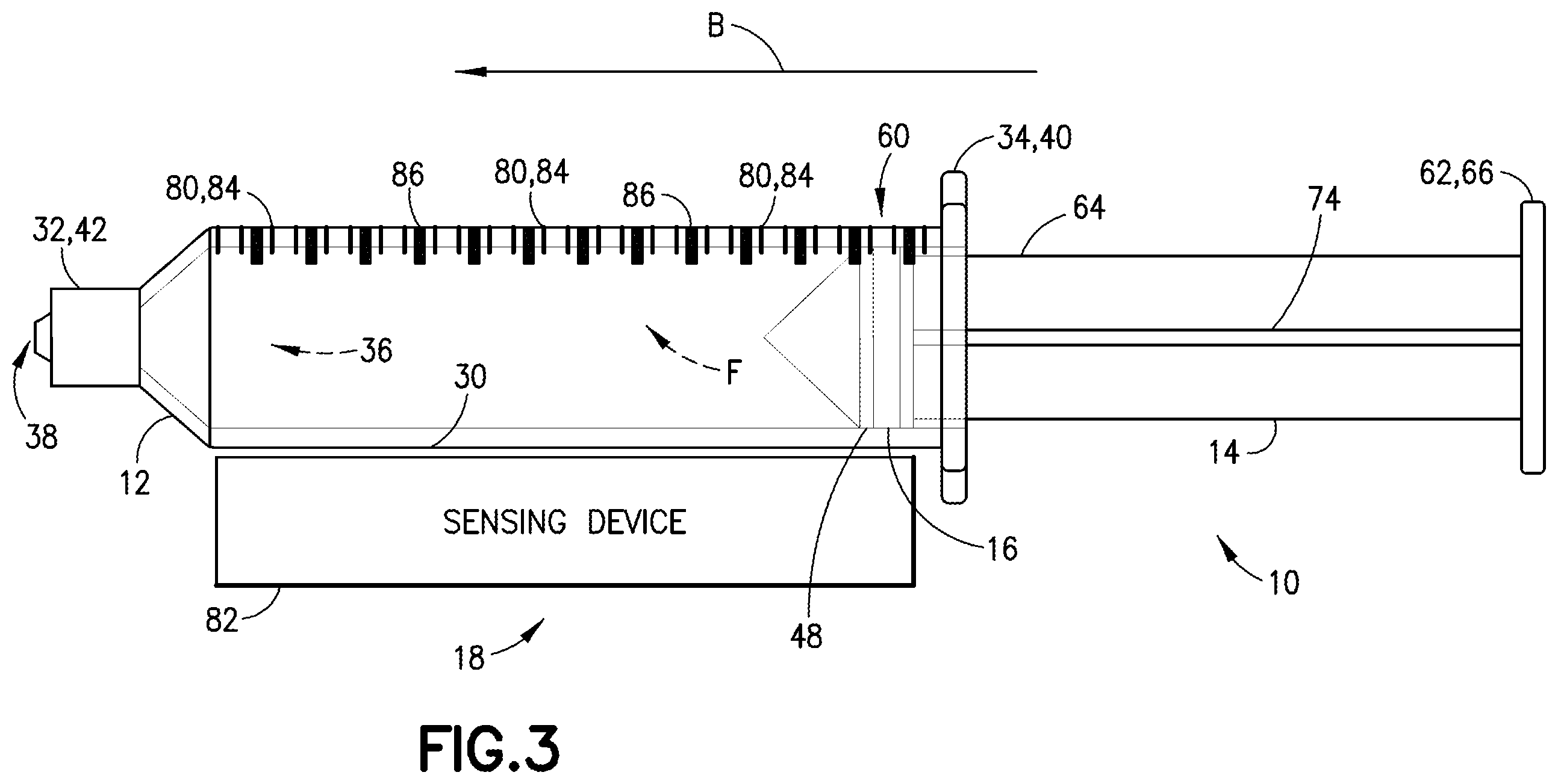 Patent US12350478 Figure 2 – Detection system for syringe assembly