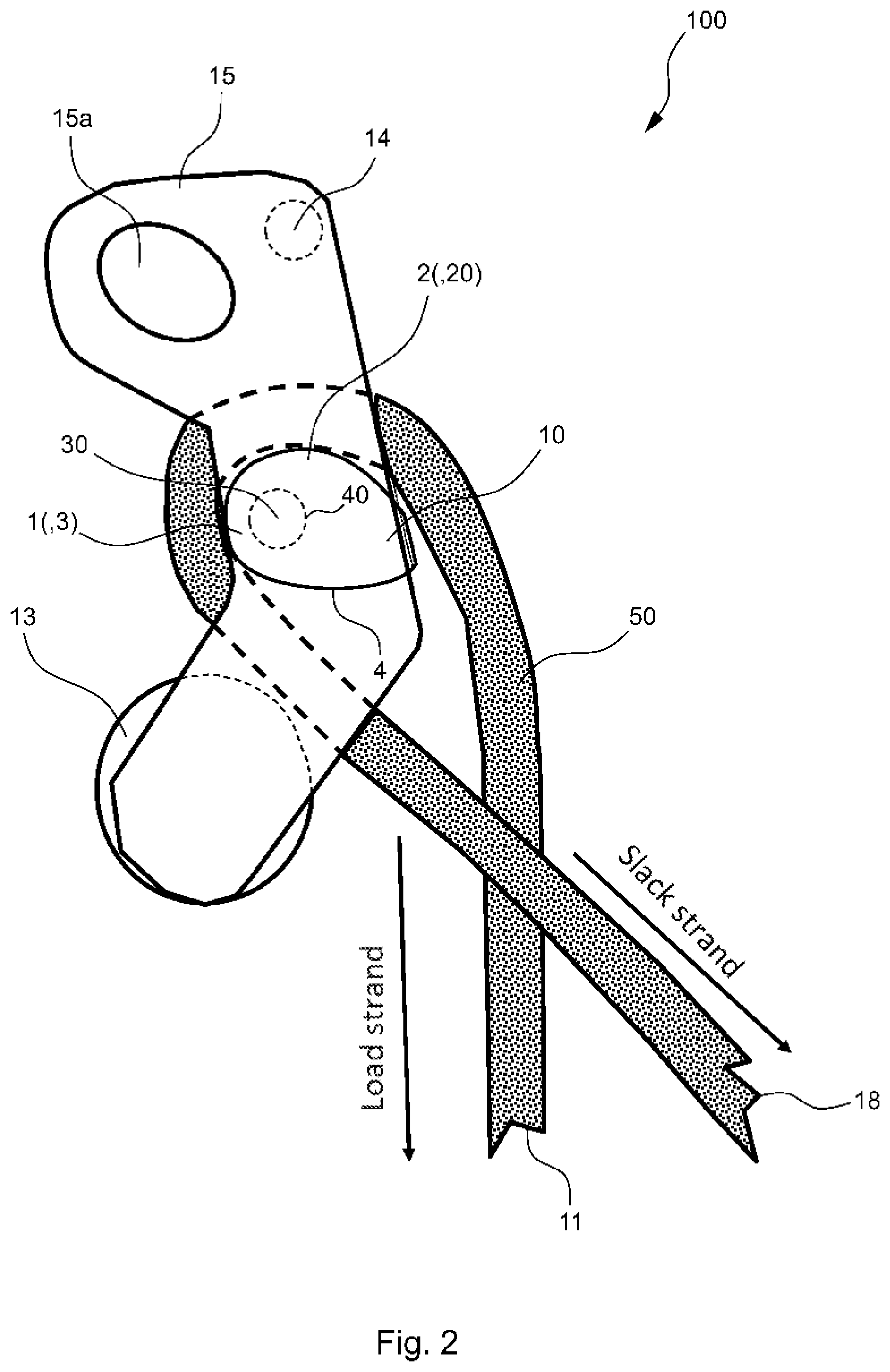 Patent US12350527 Figure 2 – Brake plate for a rope grab for rope climbing, rope grab for rope climbing, and method for retrofitting a rope grab