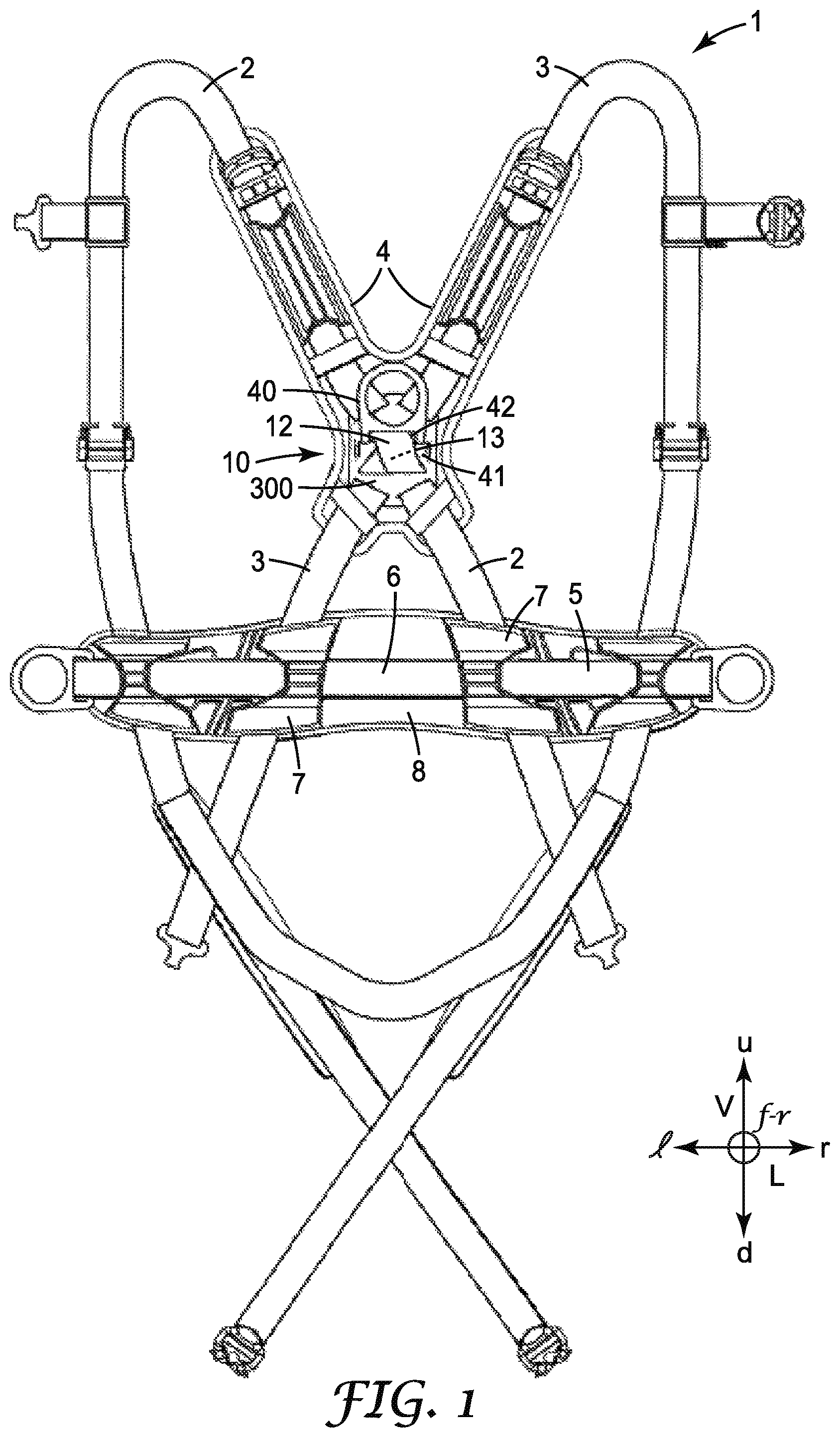 Patent US12350529 Figure 1 – Safety harness with self-locking dorsal brace