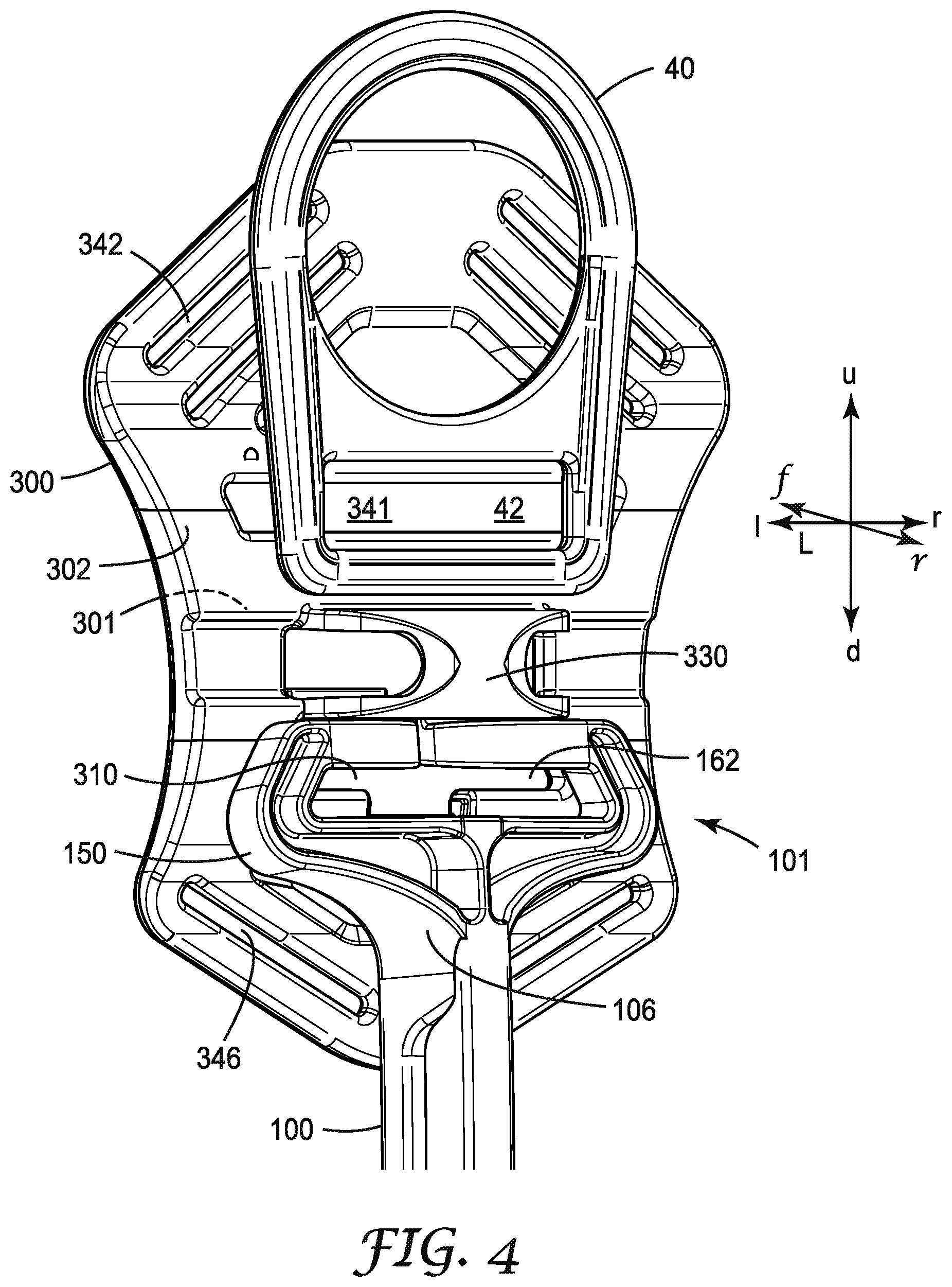 Patent US12350529 Figure 4 – Safety harness with self-locking dorsal brace