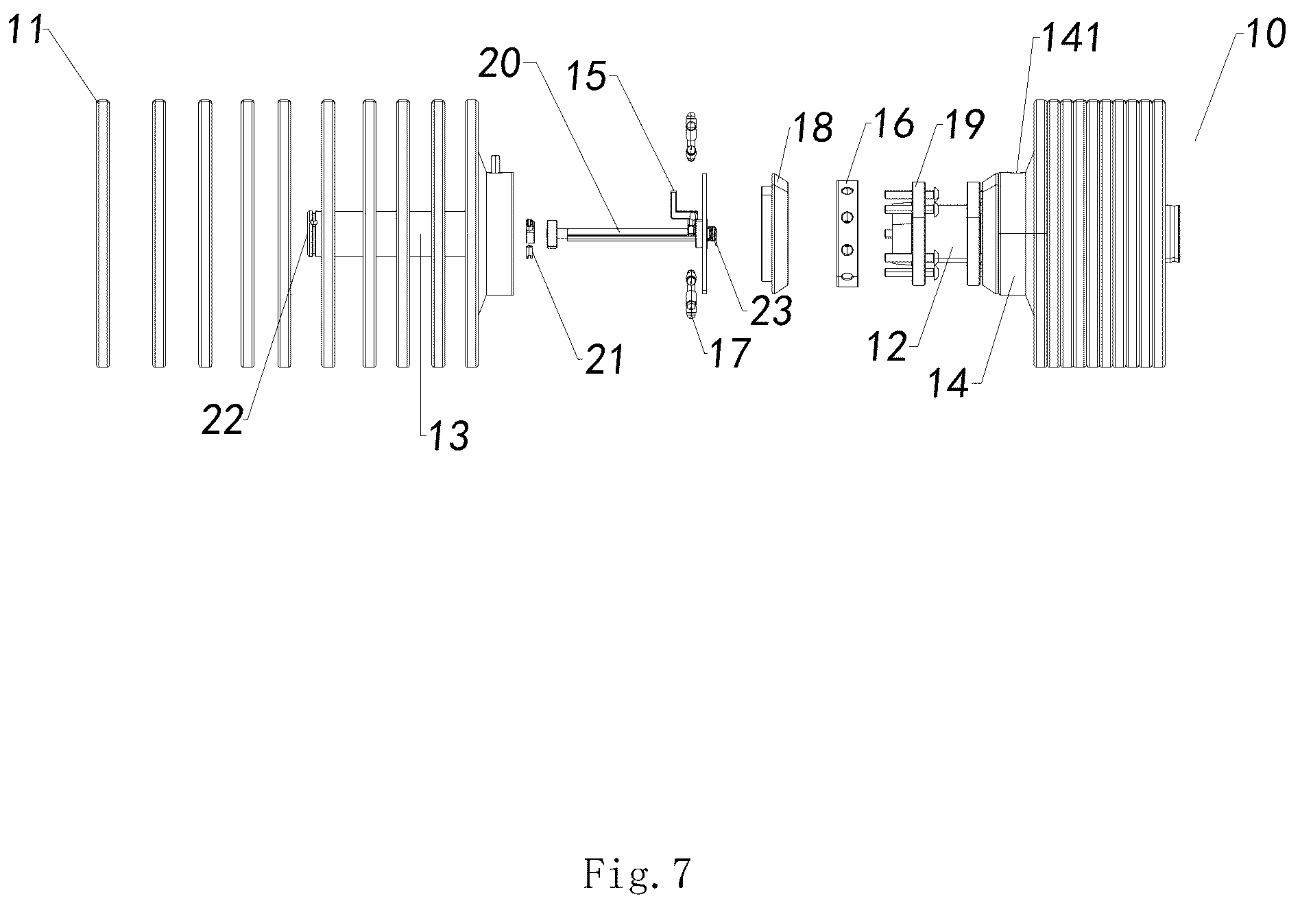 Patent US12350540 Figure 7 – Automatic plate-changing integrated dumbbell