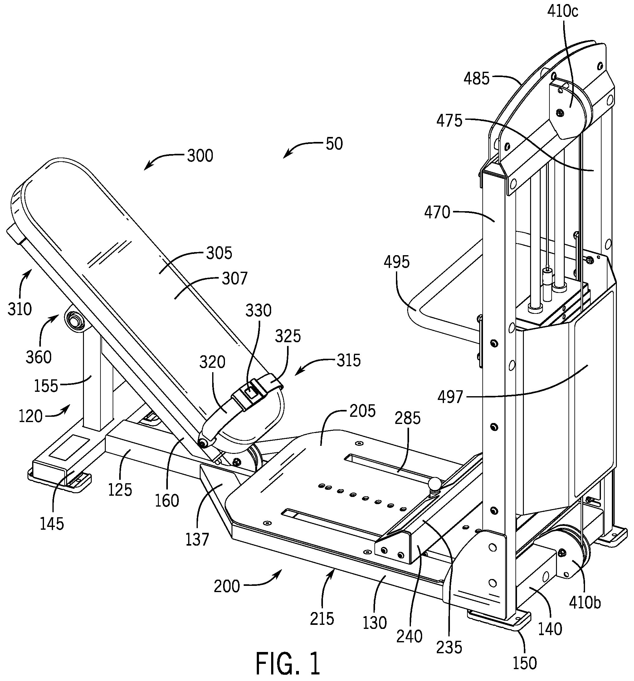 Patent US12350548 — Exercise apparatus for performing a gluteal bridge movement — Figure 1