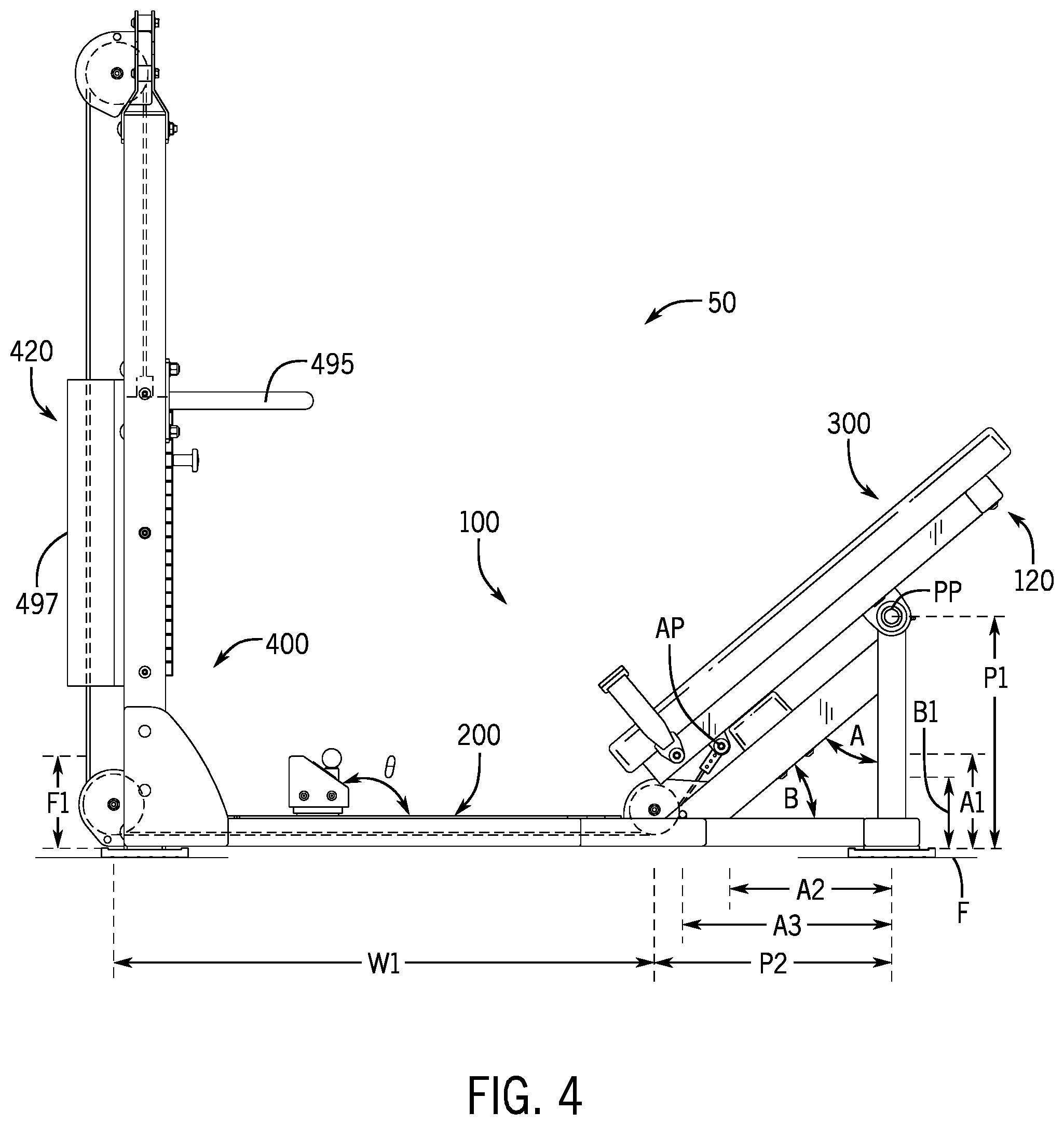 Patent US12350548 Figure 4 – Exercise apparatus for performing a gluteal bridge movement