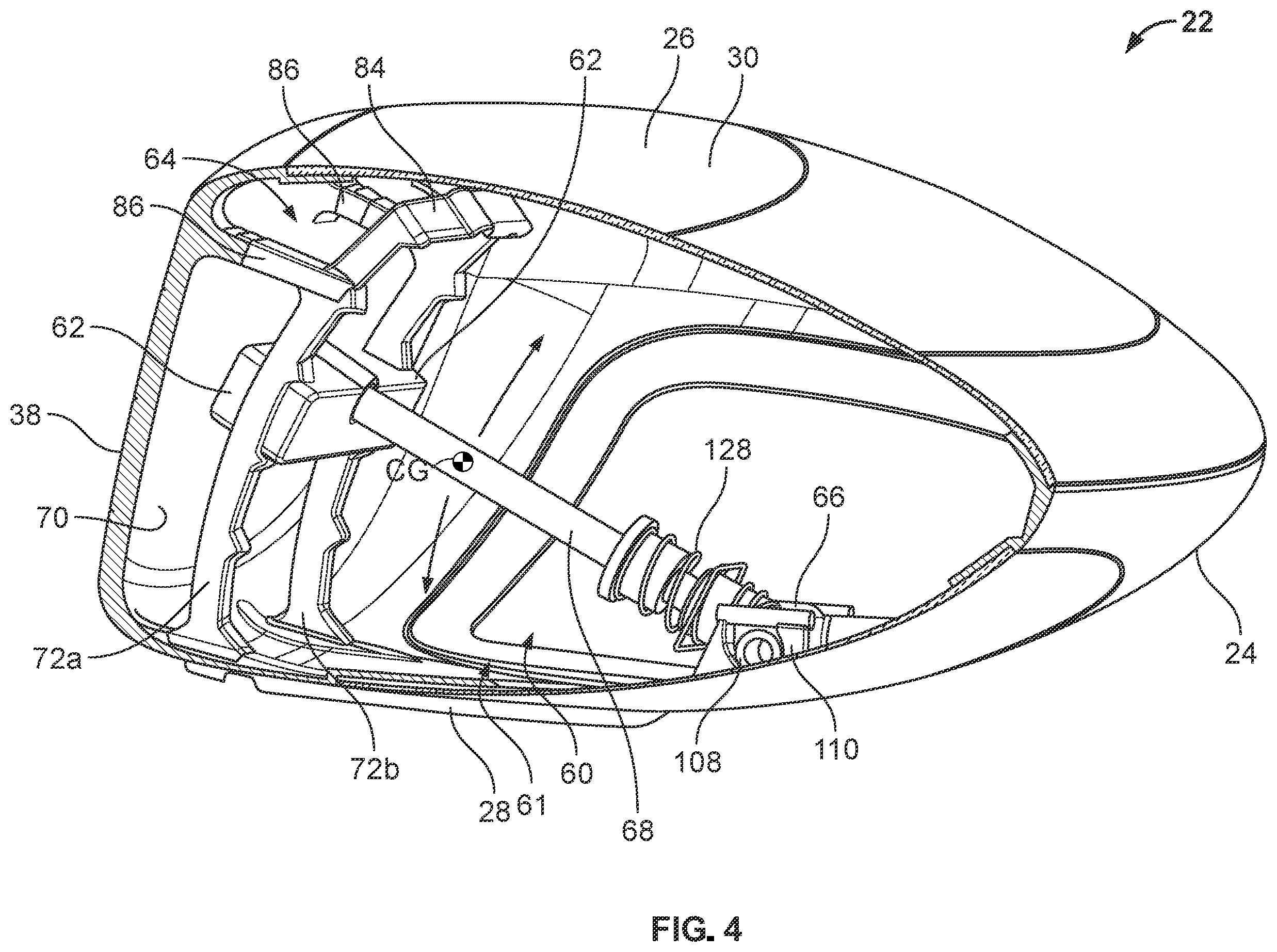 Patent US12350560 Figure 4 – Systems and methods for a club head with a variable center of gravity