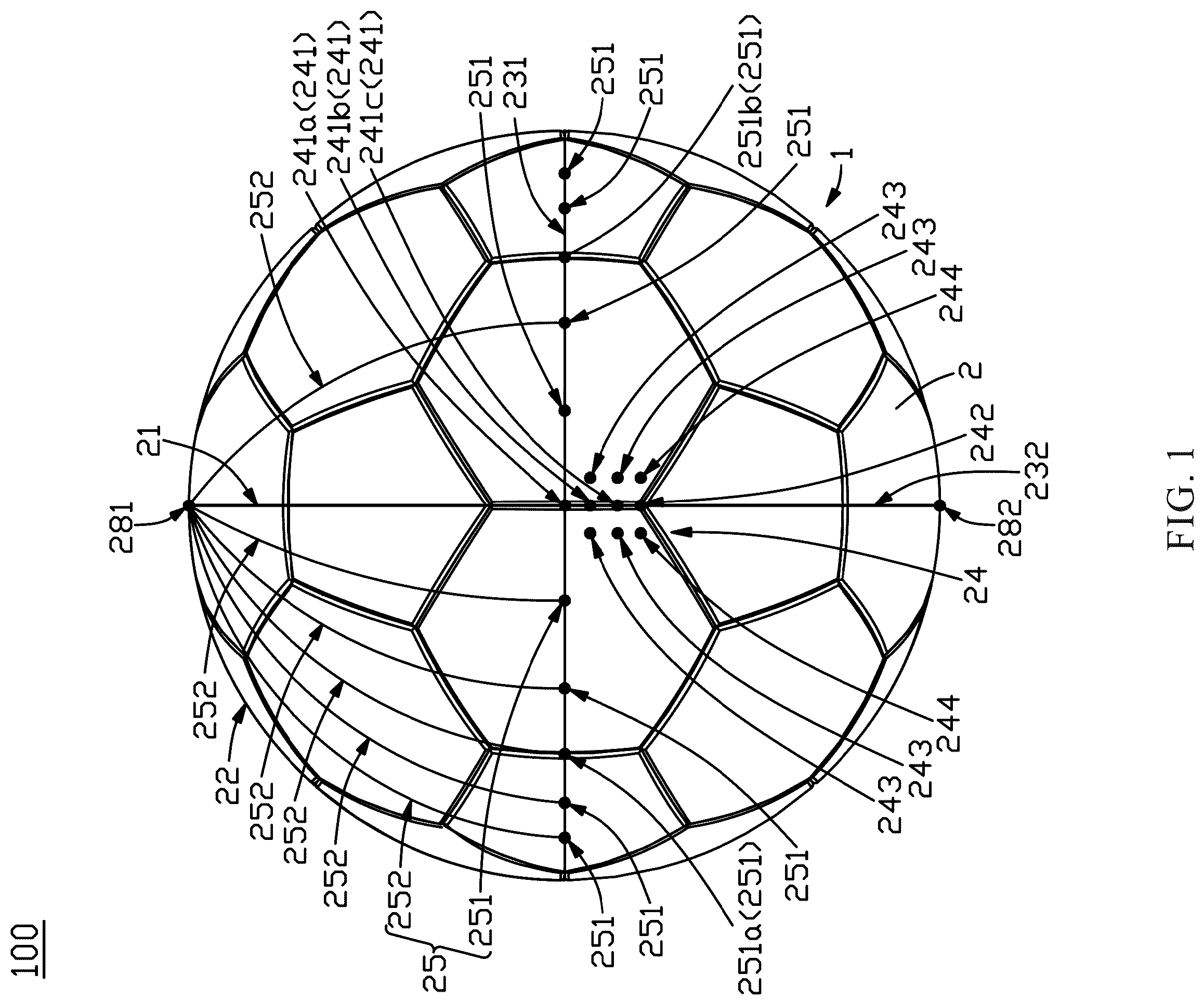 Patent US12350565 Figure 1 – Soccer ball and soccer training assembly
