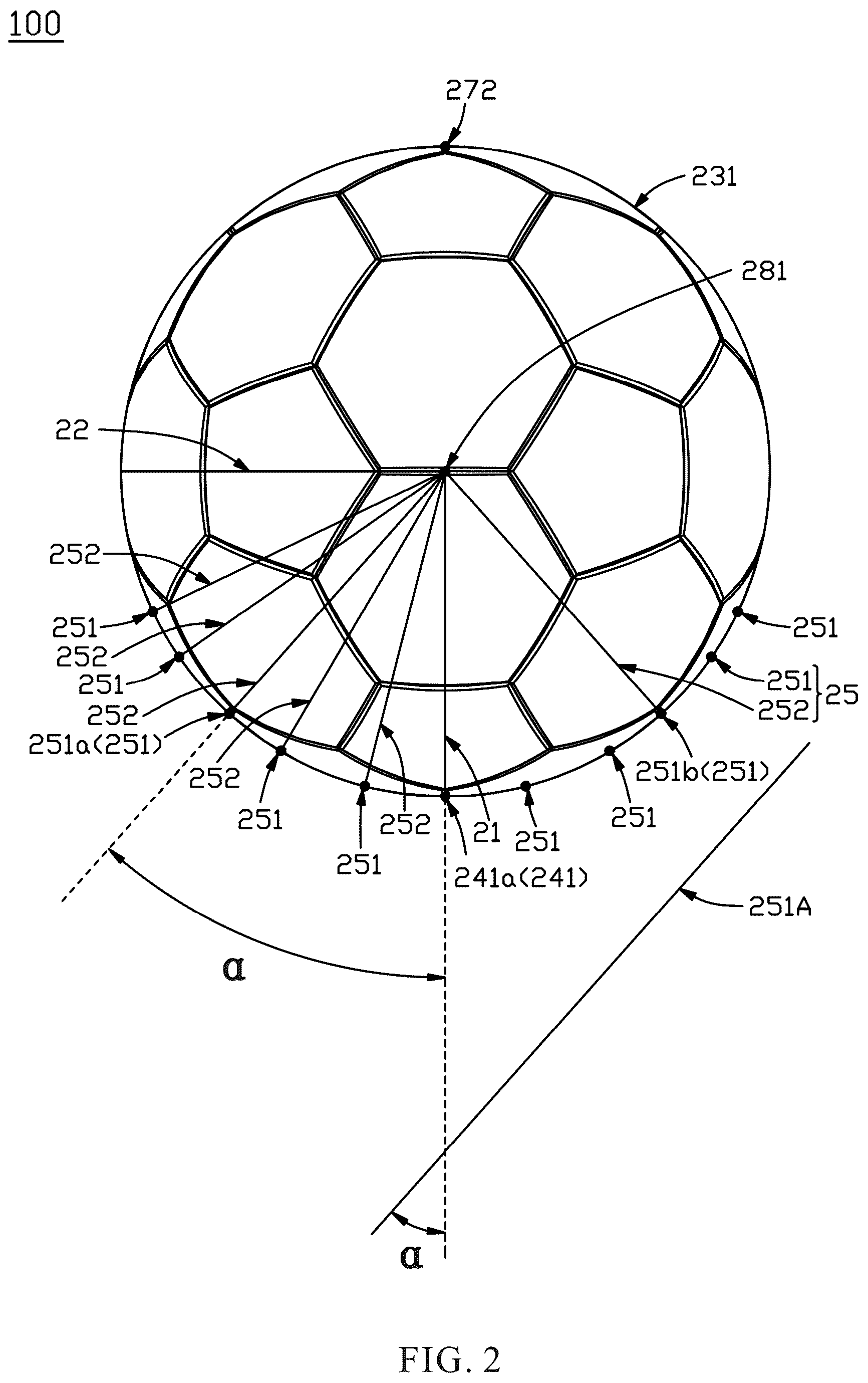 Patent US12350565 Figure 2 – Soccer ball and soccer training assembly