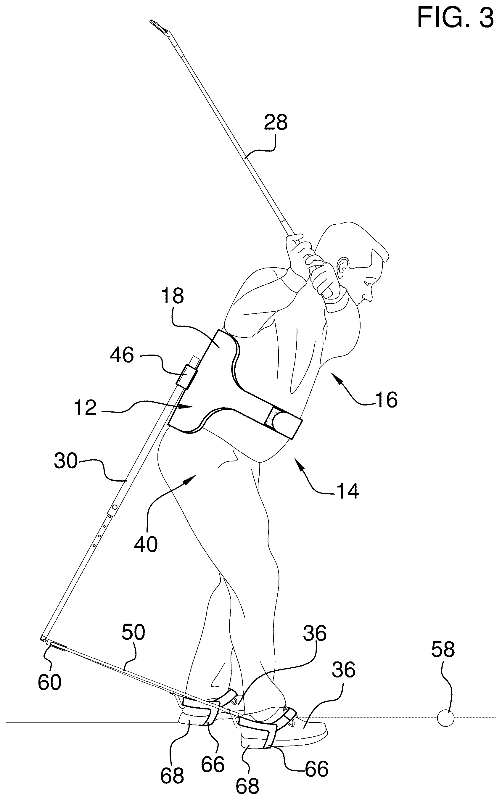 Patent US12350567 Figure 3 – Golf swing back angle training device