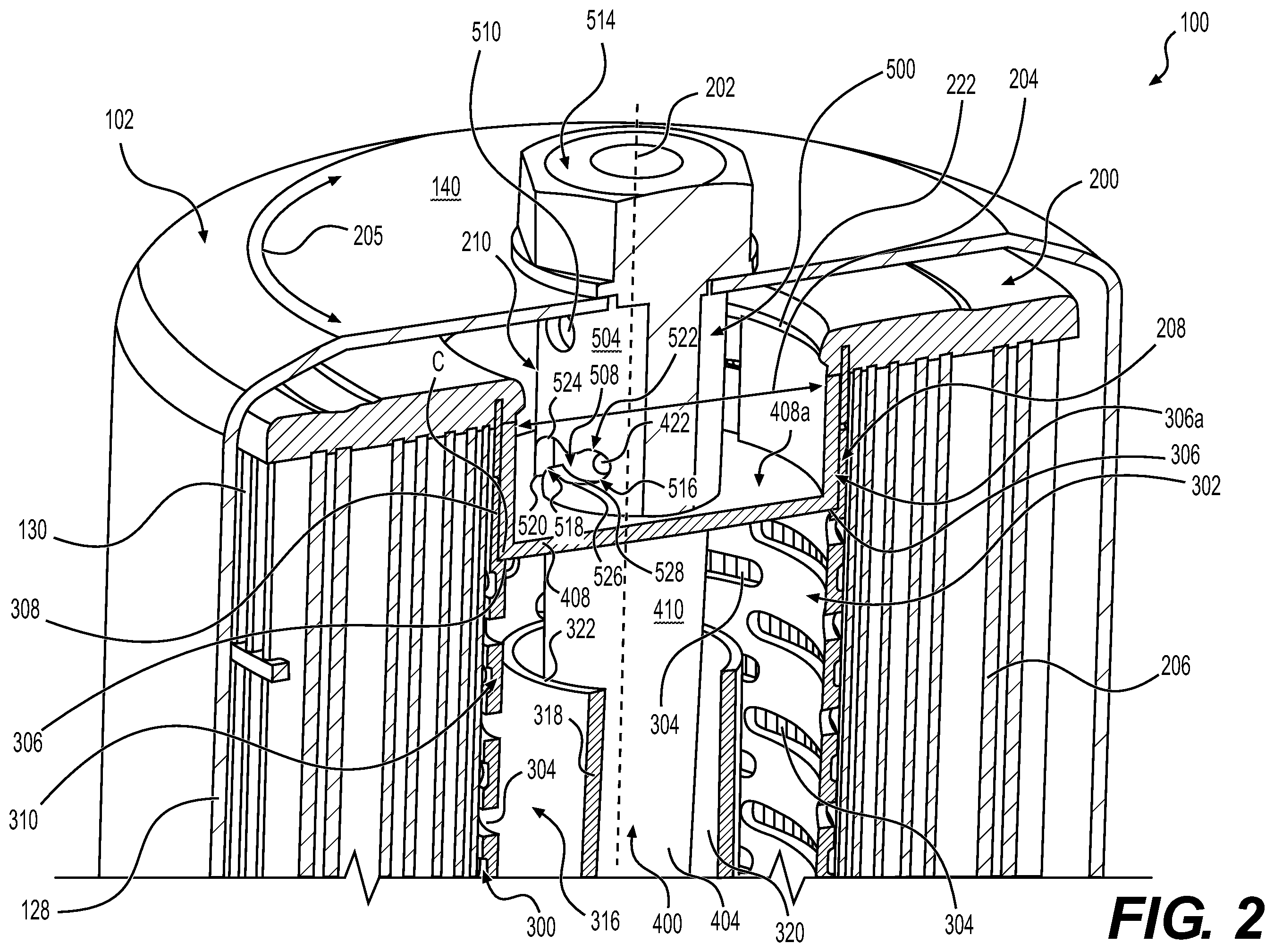 Patent US12350608 Figure 2 – Fuel filter passage for downward fuel flow direction