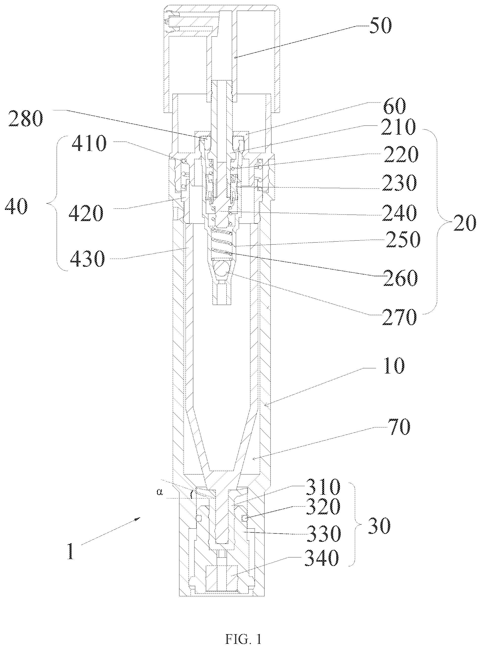 Patent US12350691 — Bottom-fillable spray bottle — Figure 1