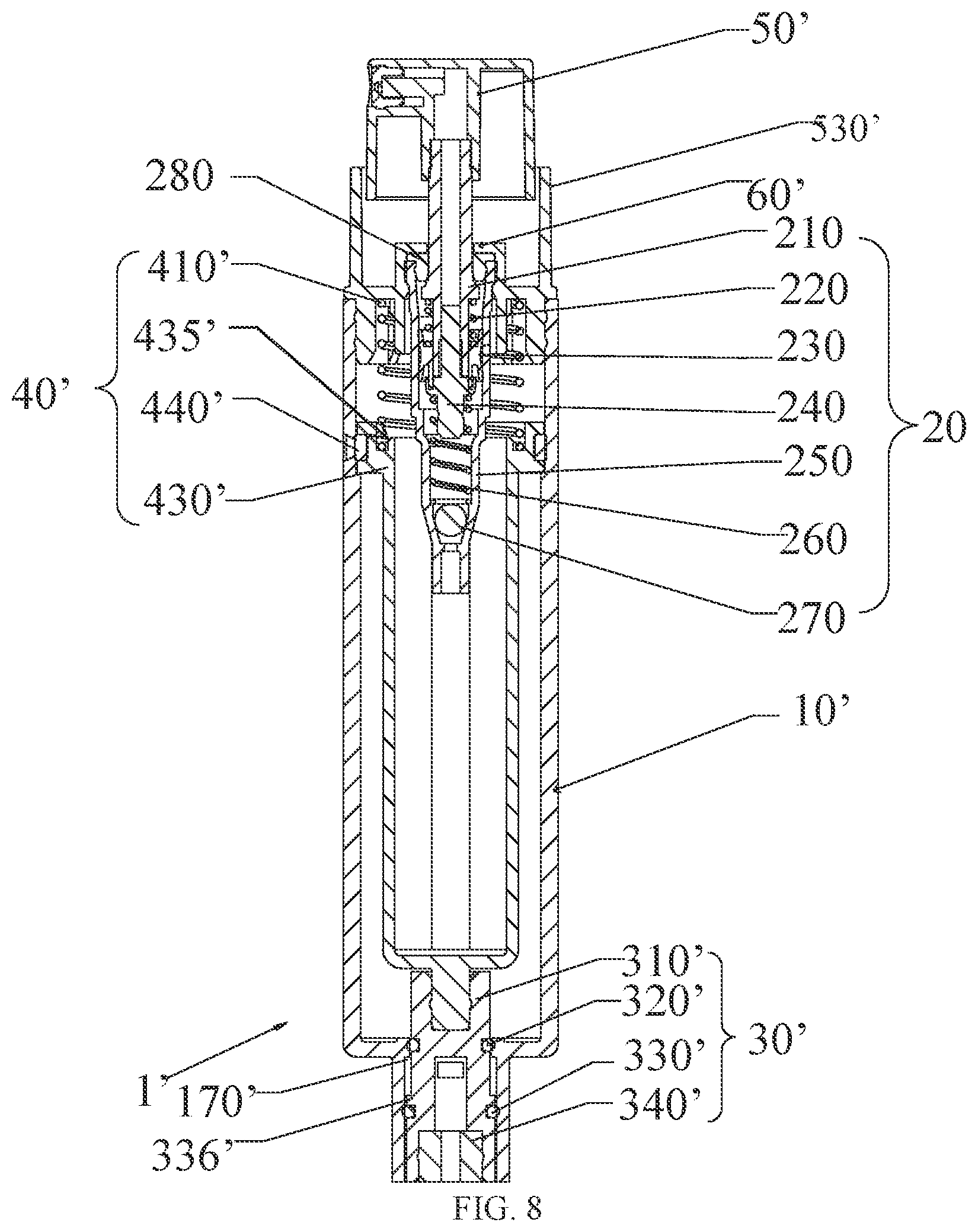 Patent US12350691 Figure 7 – Bottom-fillable spray bottle