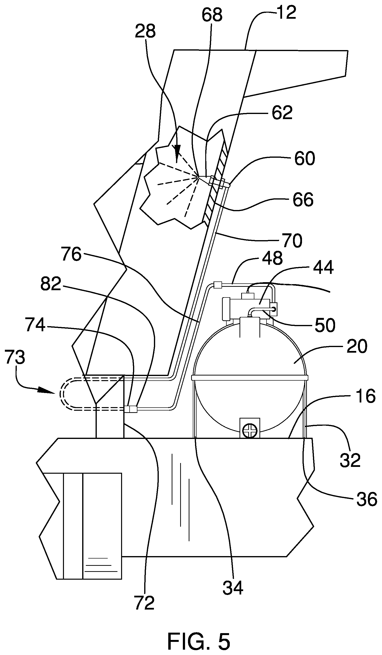 Patent US12350693 Figure 5 – Nozzle and tank assembly