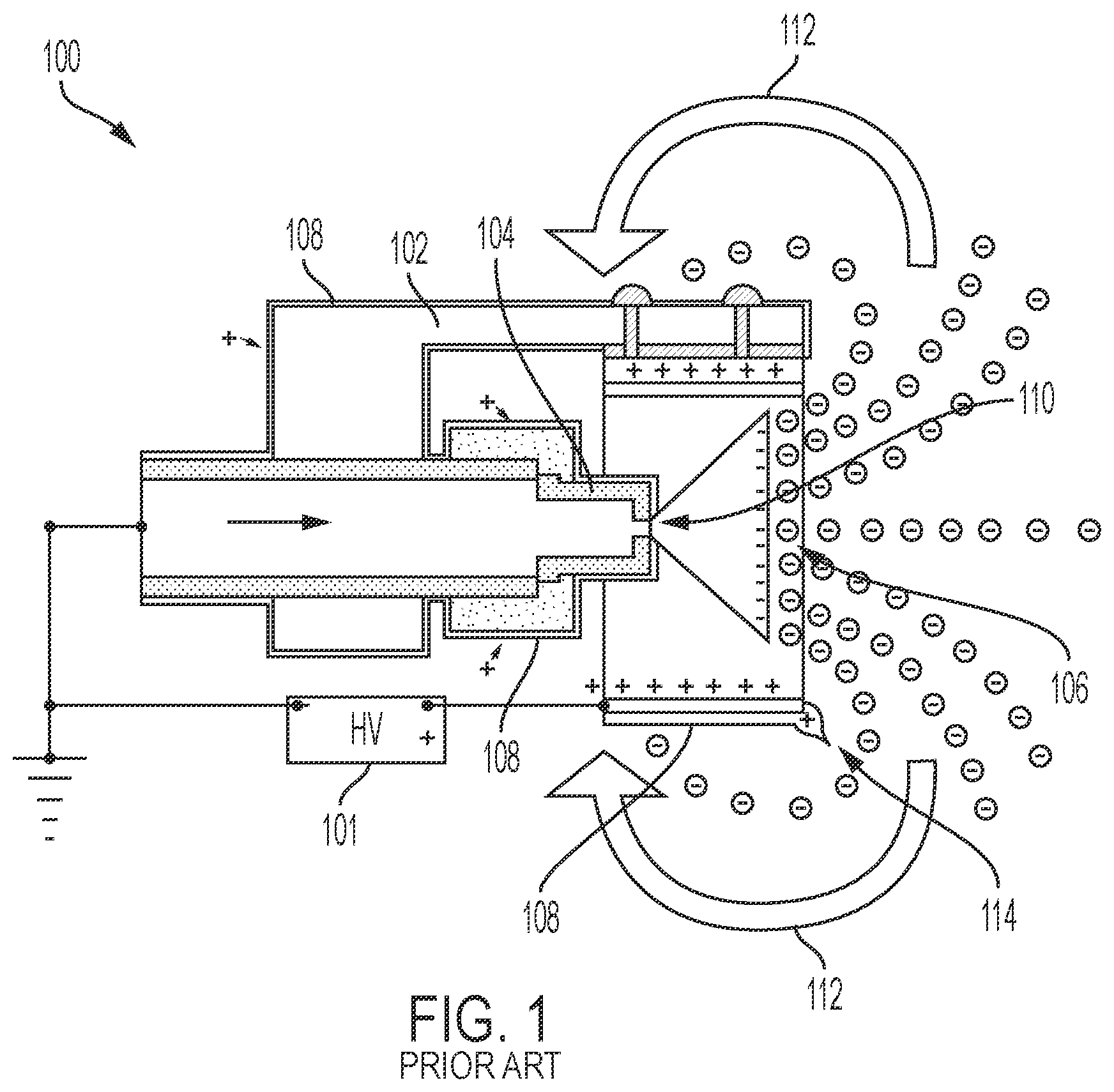 Patent US12350698 Figure 1 – Induction device for electrostatic spray nozzle assembly