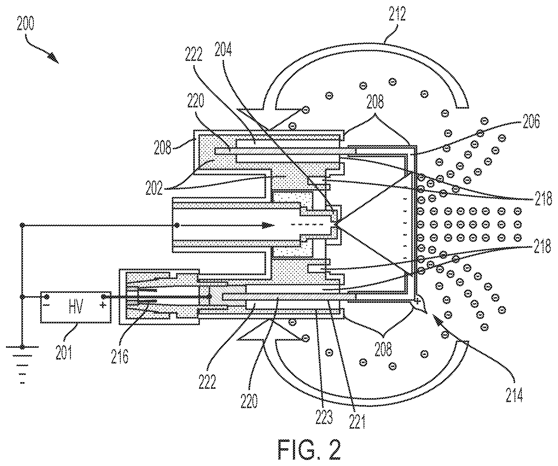 Patent US12350698 Figure 2 – Induction device for electrostatic spray nozzle assembly