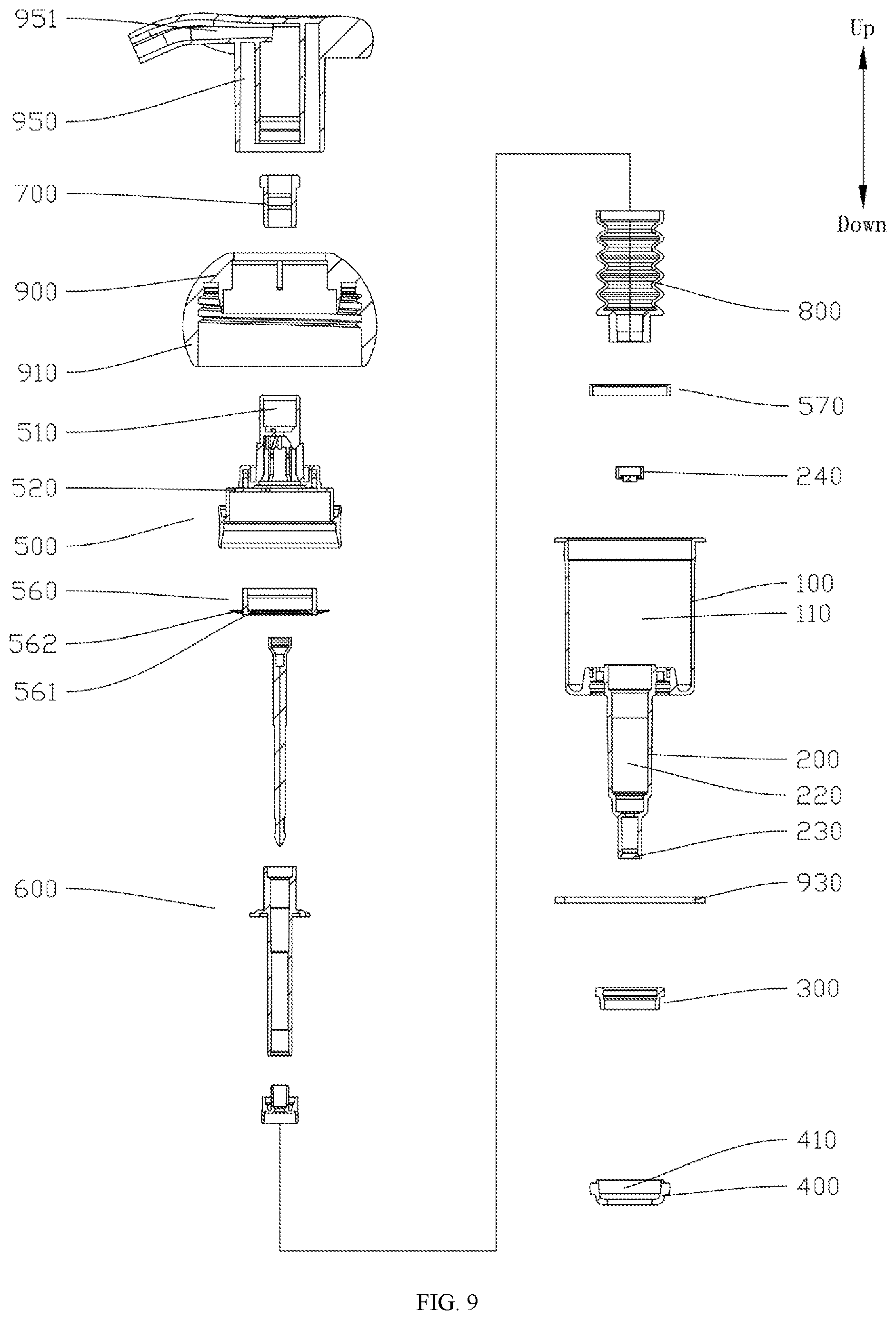 Patent US12350699 Figure 8 – Pump body structure and foam pump