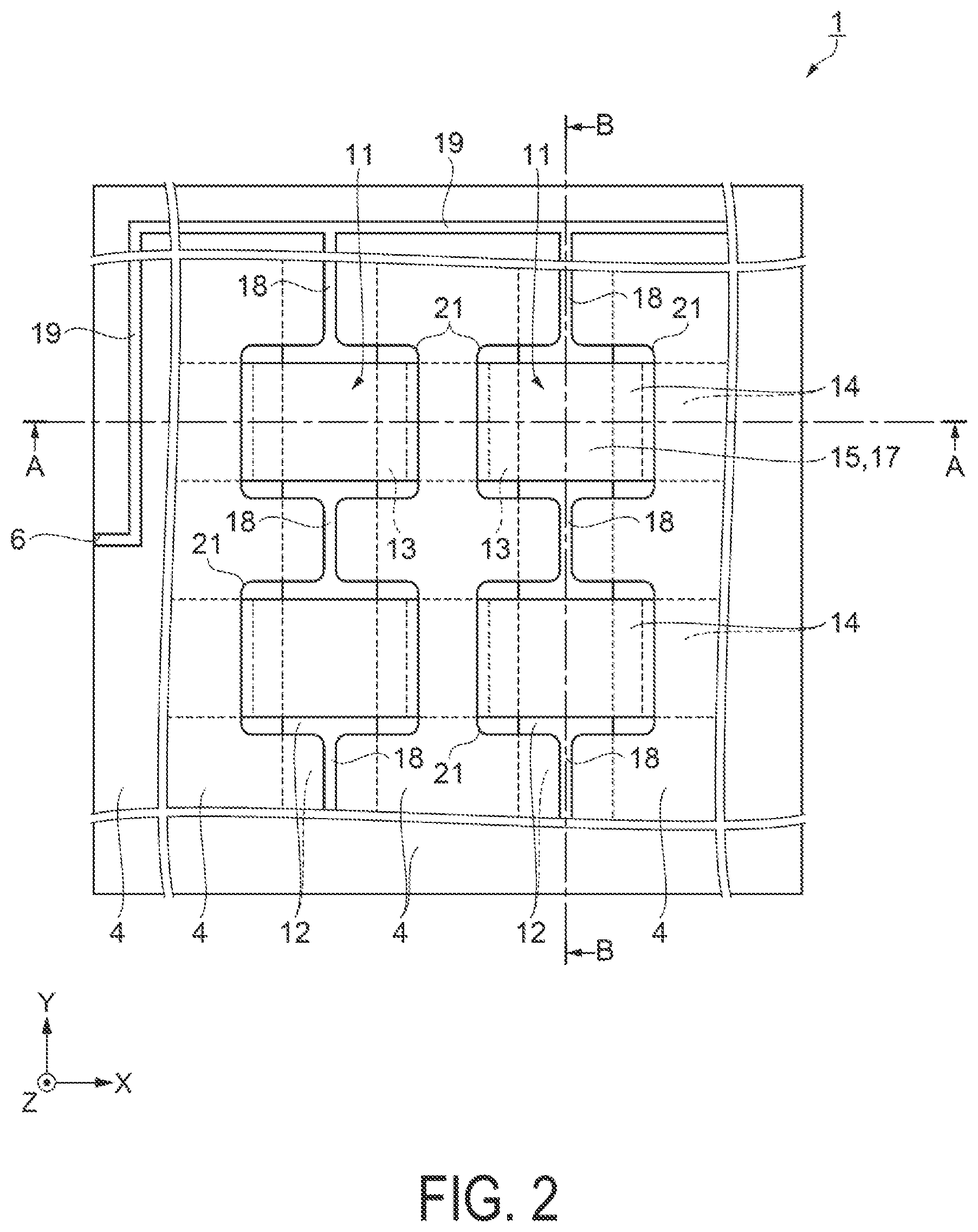Patent US12350711 Figure 2 – Ultrasonic element and ultrasonic device