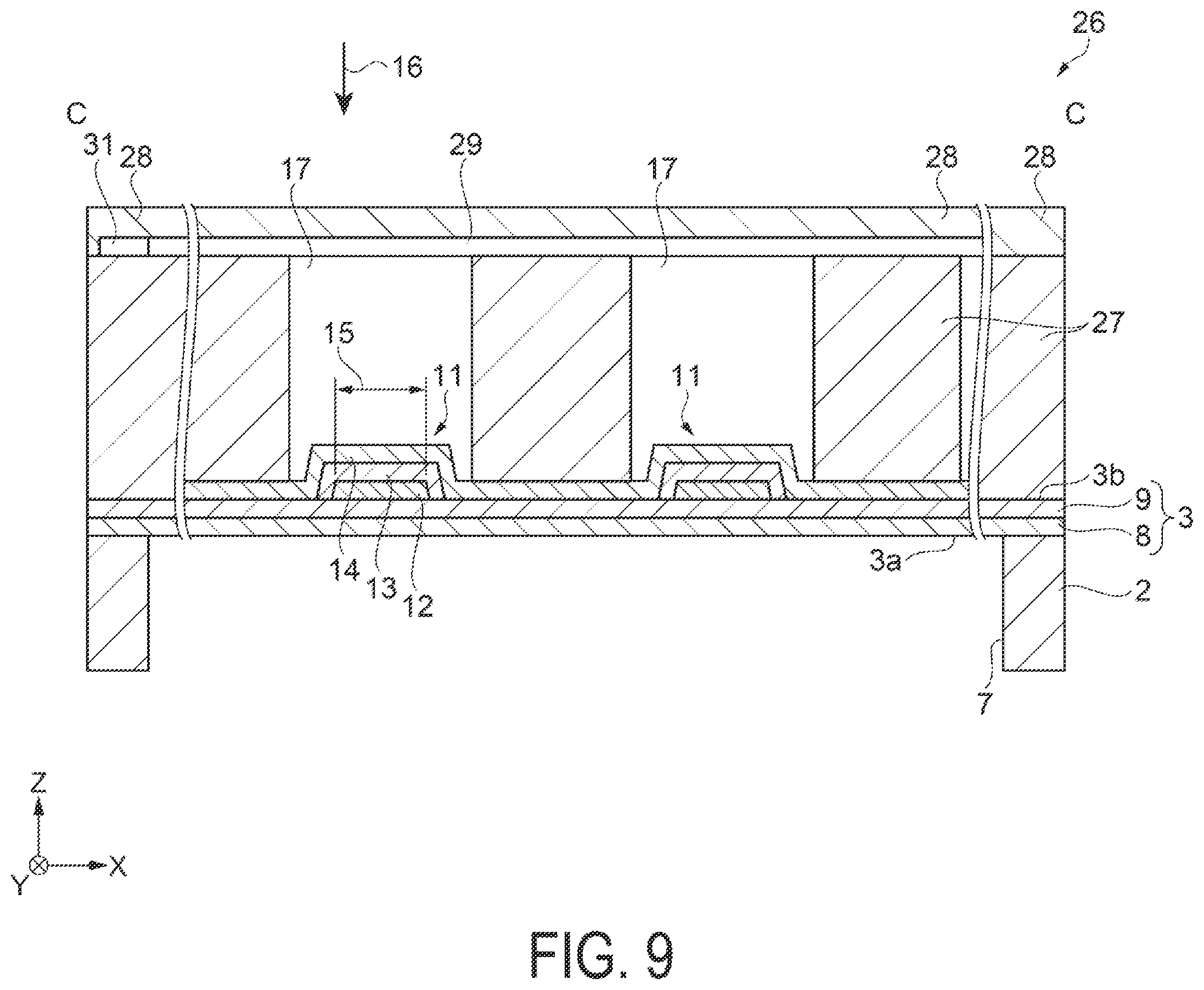 Patent US12350711 Figure 9 – Ultrasonic element and ultrasonic device