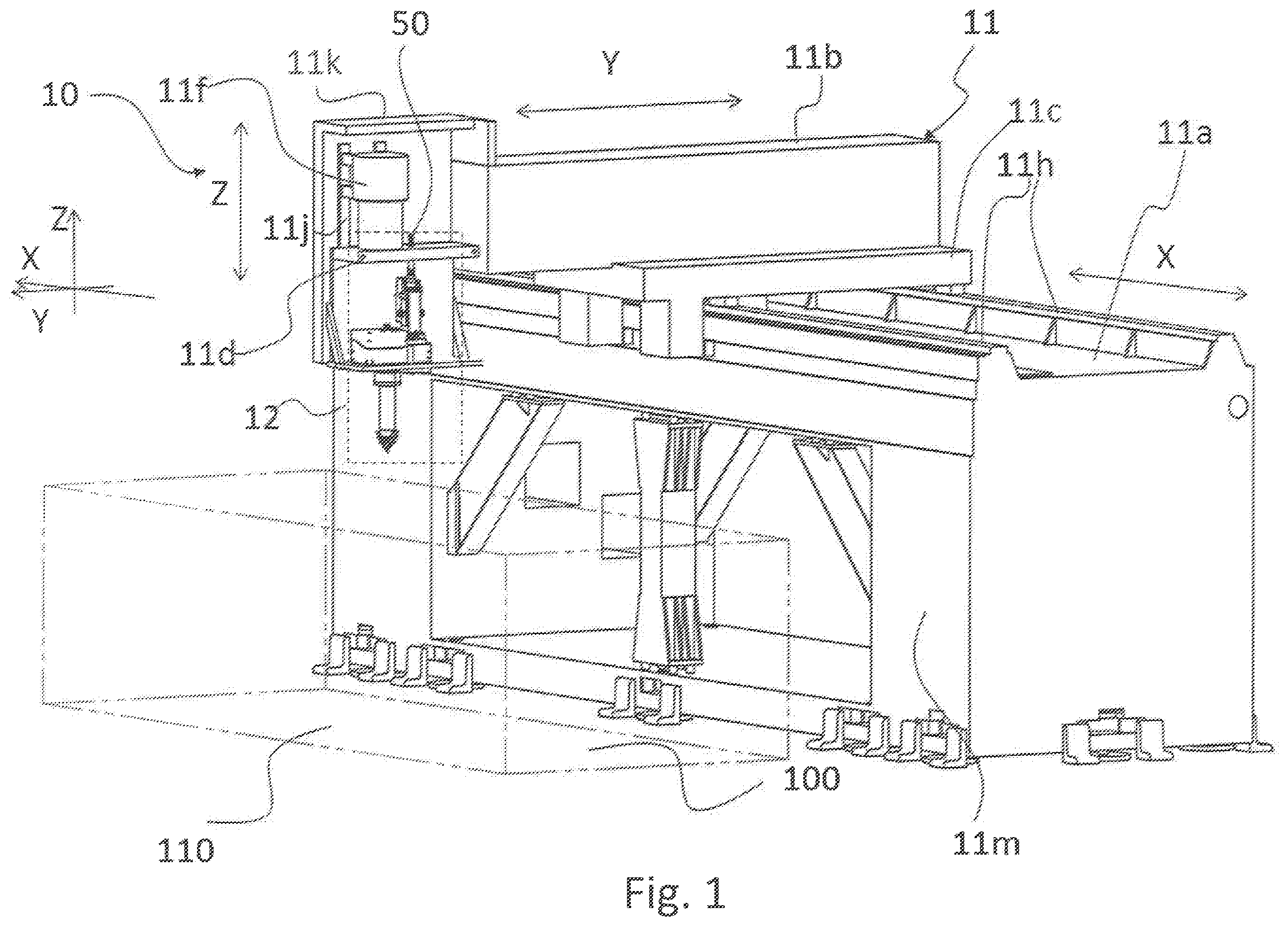 Patent US12350756 Figure 1 – Laser operating machine for additive manufacturing by laser thermal treatment, in particular by fusion, and corresponding method