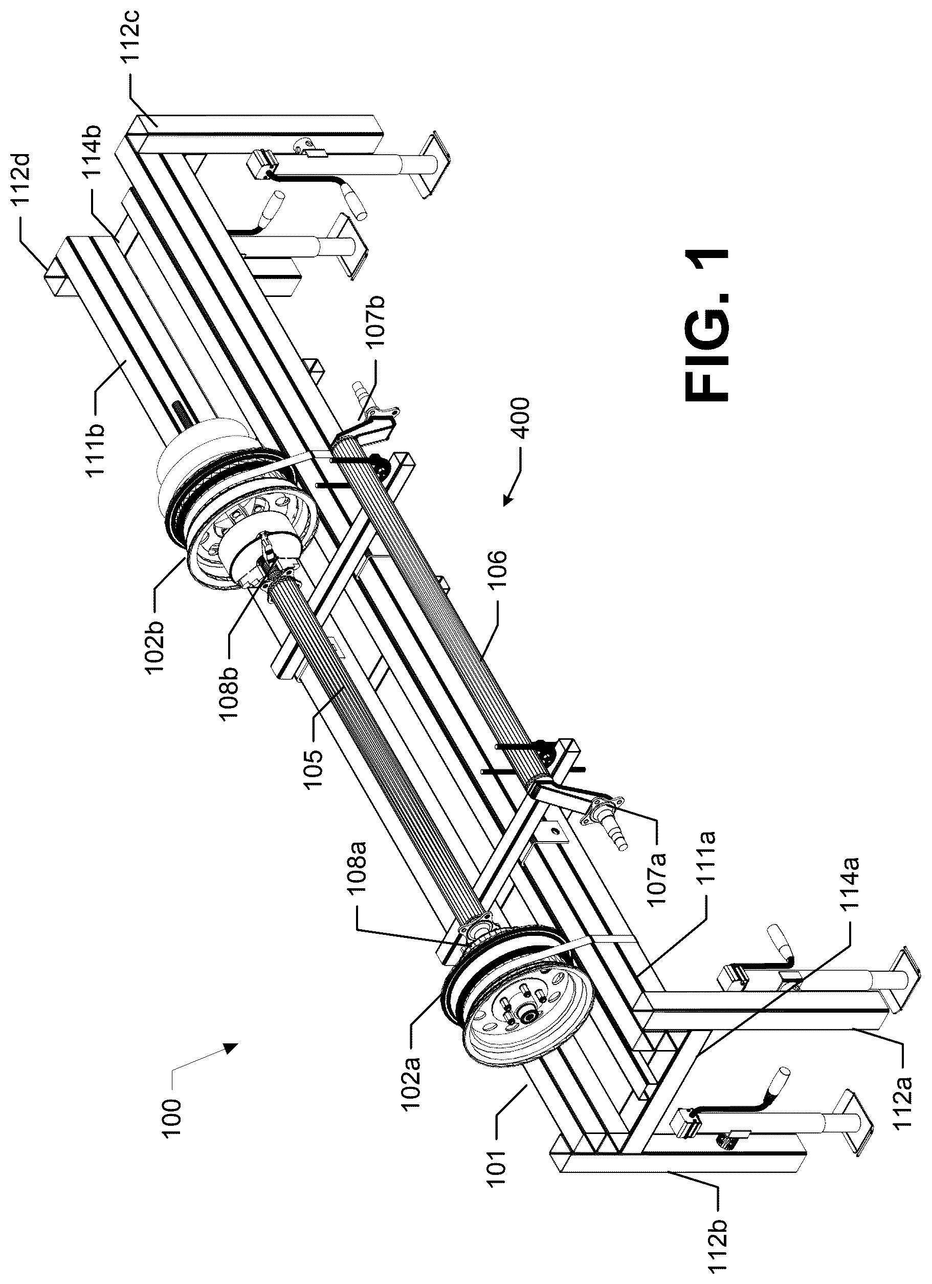 Patent US12350761 Figure 1 – On-site trailer axle manufacturing jig