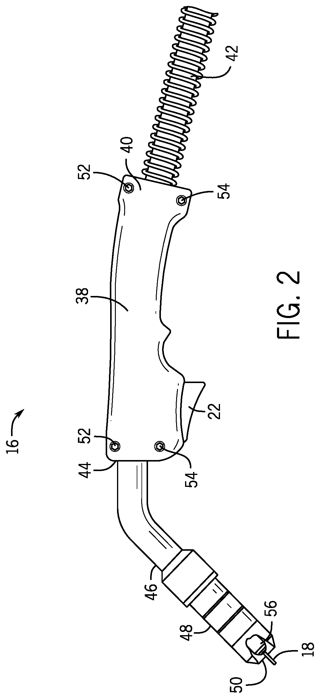 Patent US12350769 Figure 2 – Contact tip, gas diffuser, and nozzle for welding torch