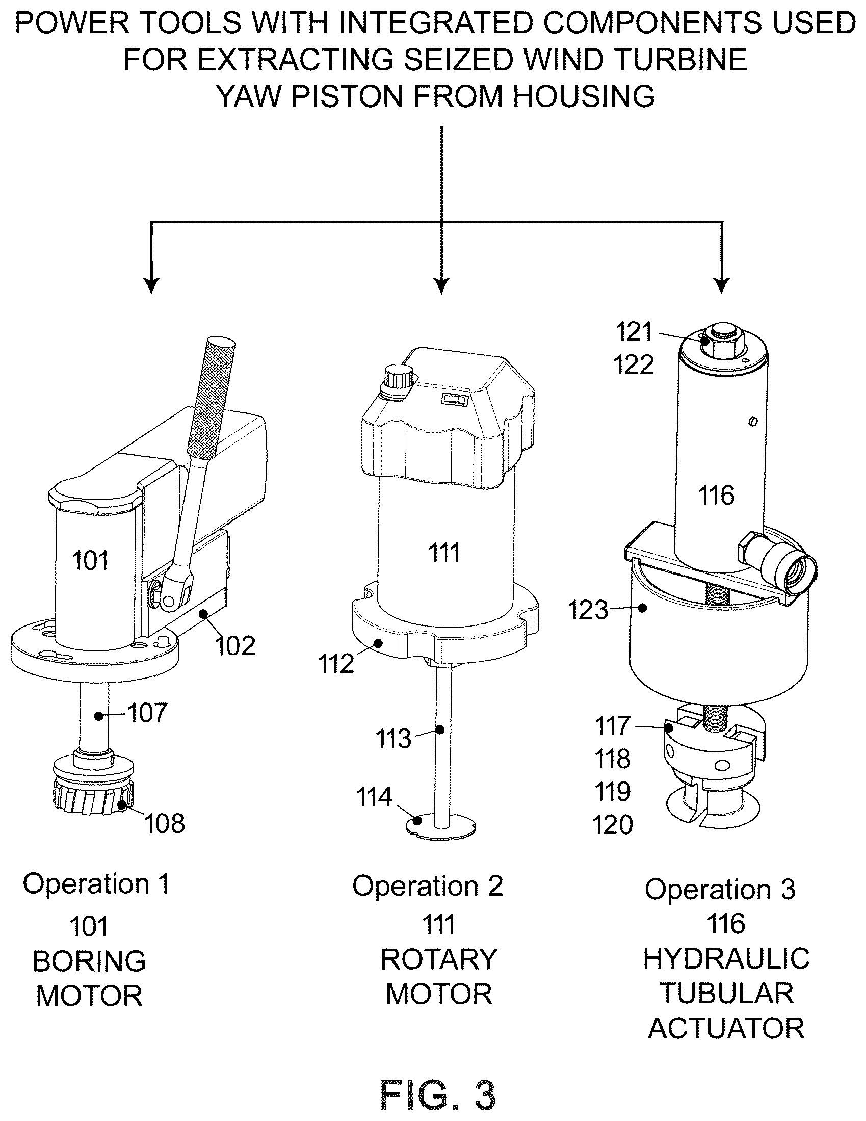Patent US12350772 Figure 3 – Apparatus and method for extracting a seized yaw piston from a wind turbine housing