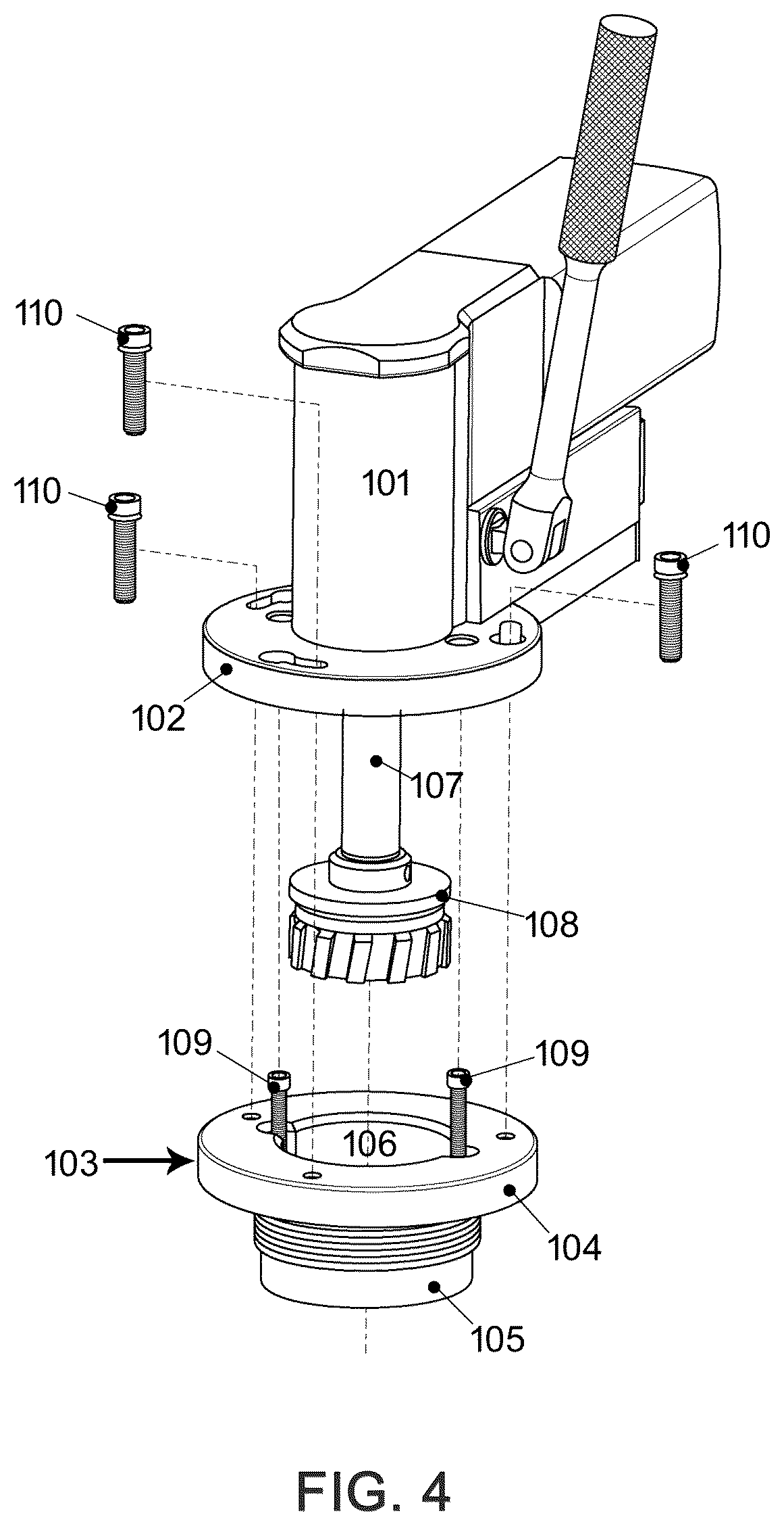 Patent US12350772 Figure 4 – Apparatus and method for extracting a seized yaw piston from a wind turbine housing