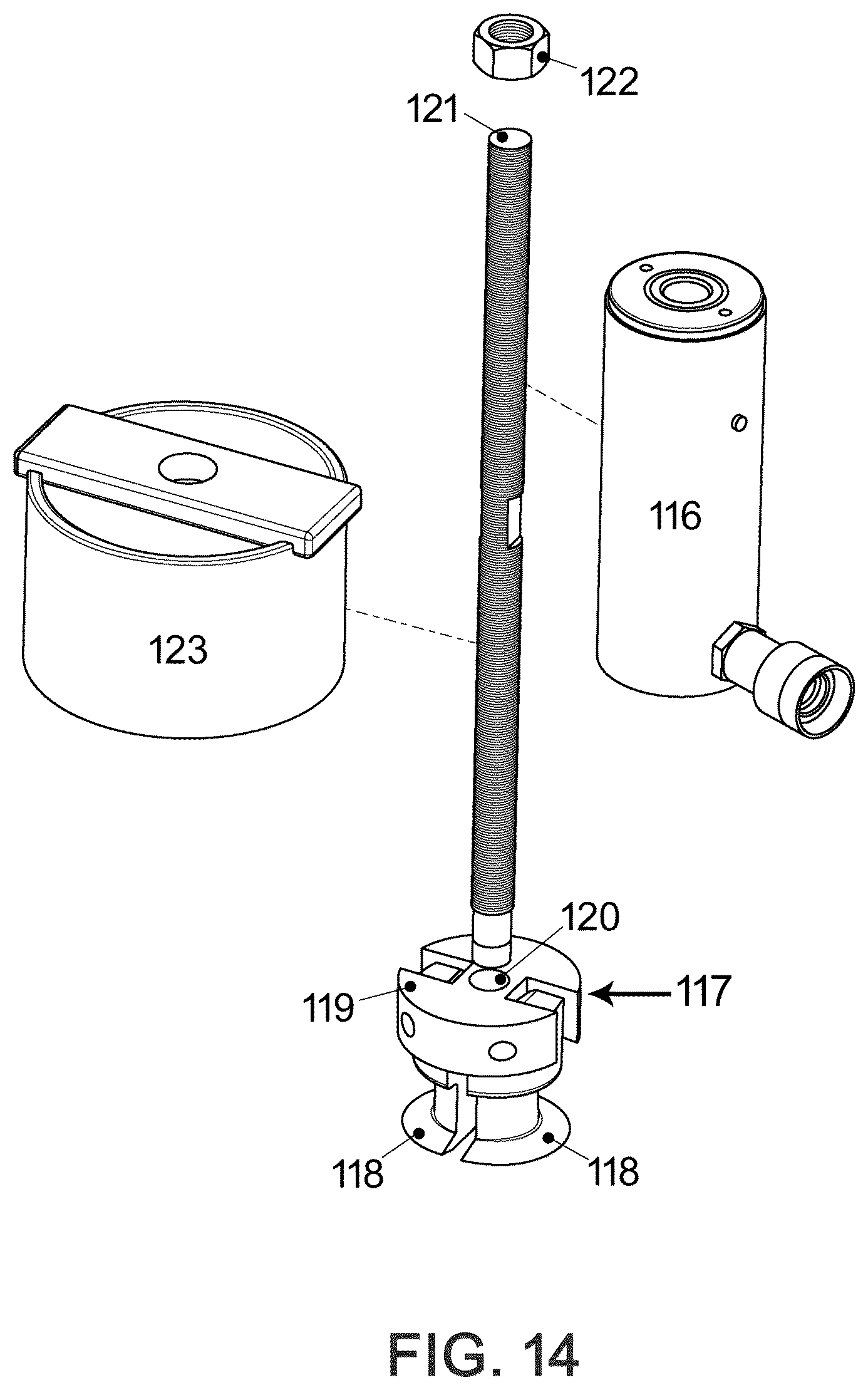 Patent US12350772 Figure 14 – Apparatus and method for extracting a seized yaw piston from a wind turbine housing