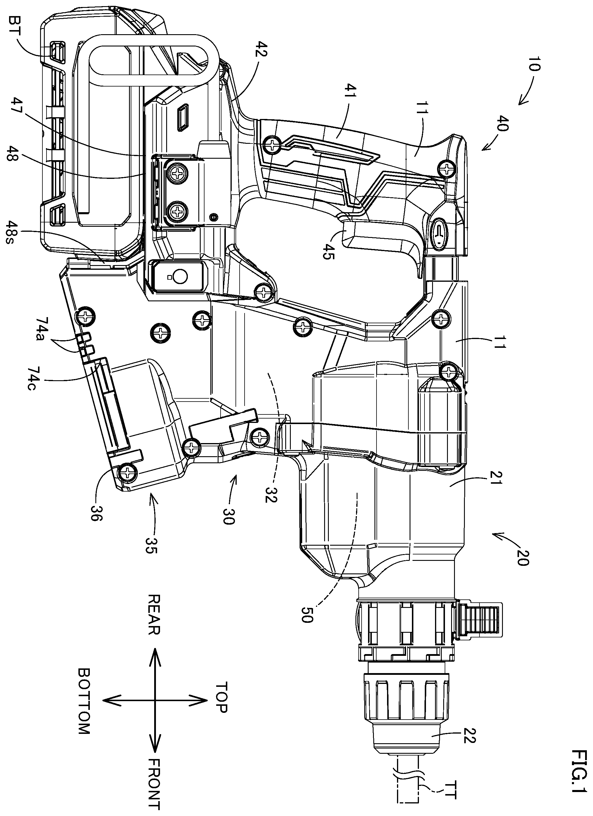 Patent US12350806 Figure 1 – Power tool having a hammer mechanism
