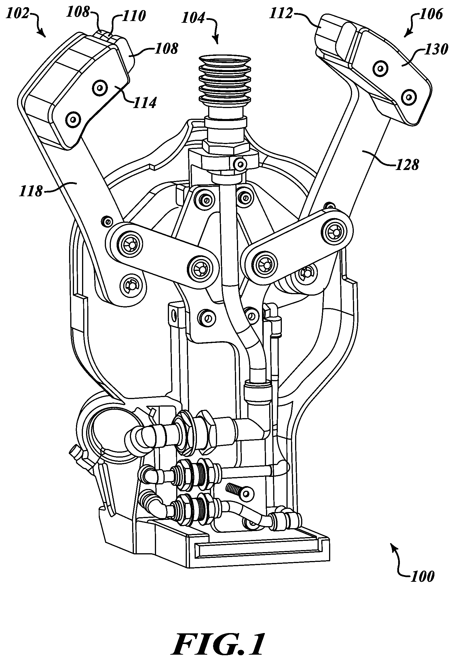 Patent US12350820 Figure 1 – Robotic grippiing system with contact-sensitive pads