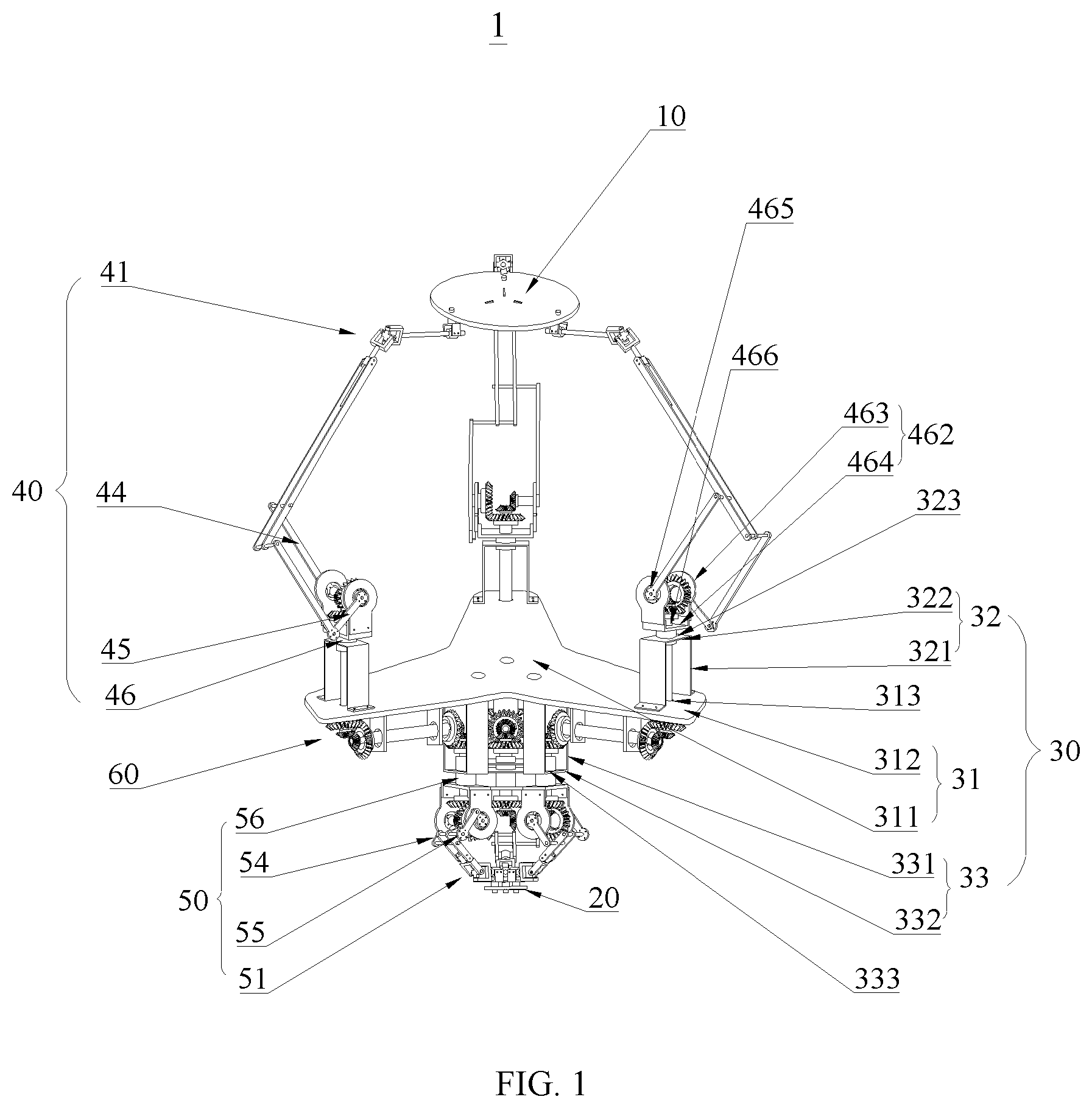 Patent US12350823 Figure 1 – Transmission device with multiple degrees of freedom and robot
