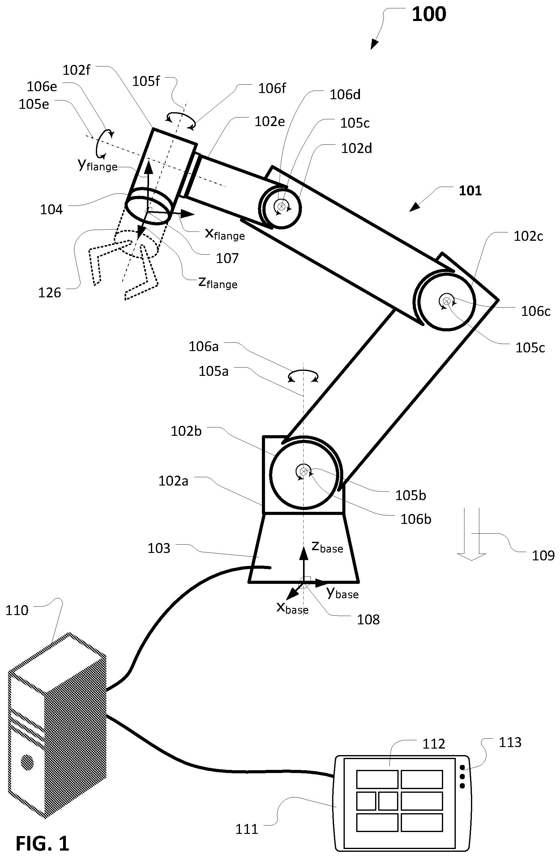 Patent US12350838 Figure 1 – Input shaping control of a robot arm in different reference spaces