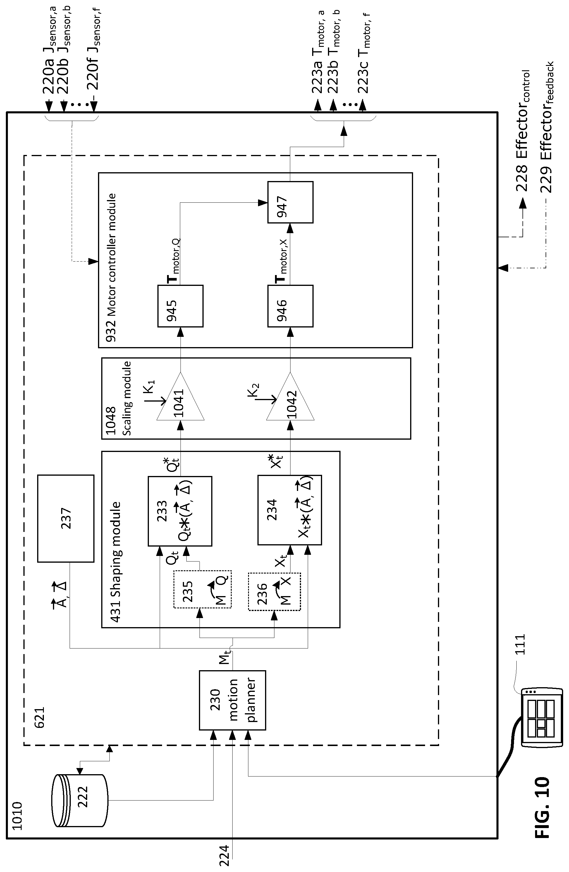 Patent US12350838 Figure 10 – Input shaping control of a robot arm in different reference spaces