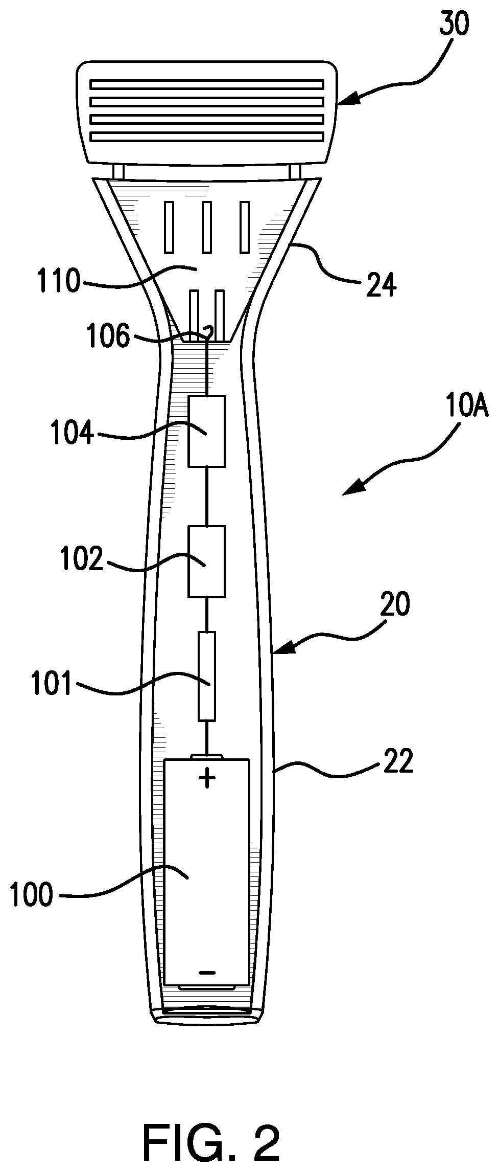 Patent US12350851 Figure 2 – Heating blades of razor using RF energy